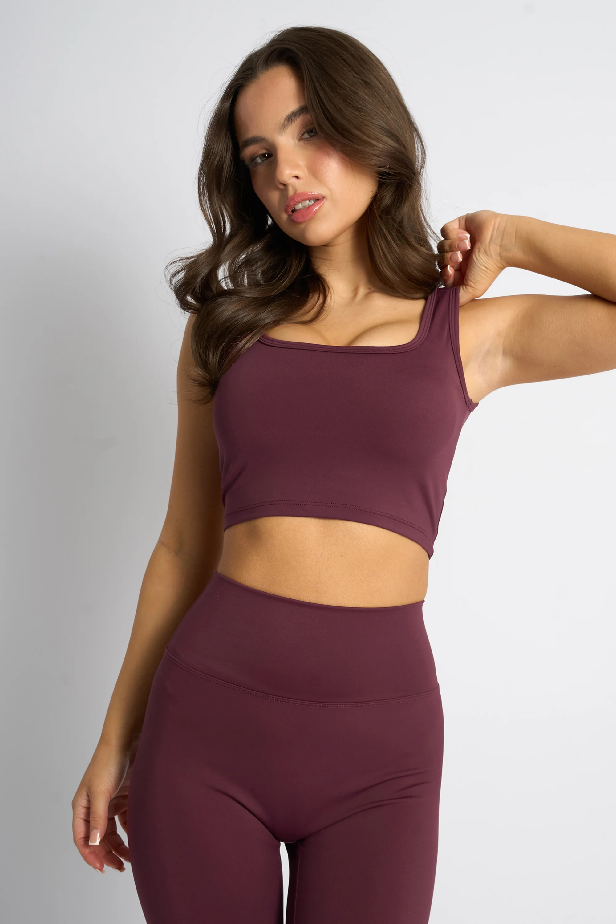 Kaiia Sculpt Square Neck Crop Top Dark Cherry - Image 8