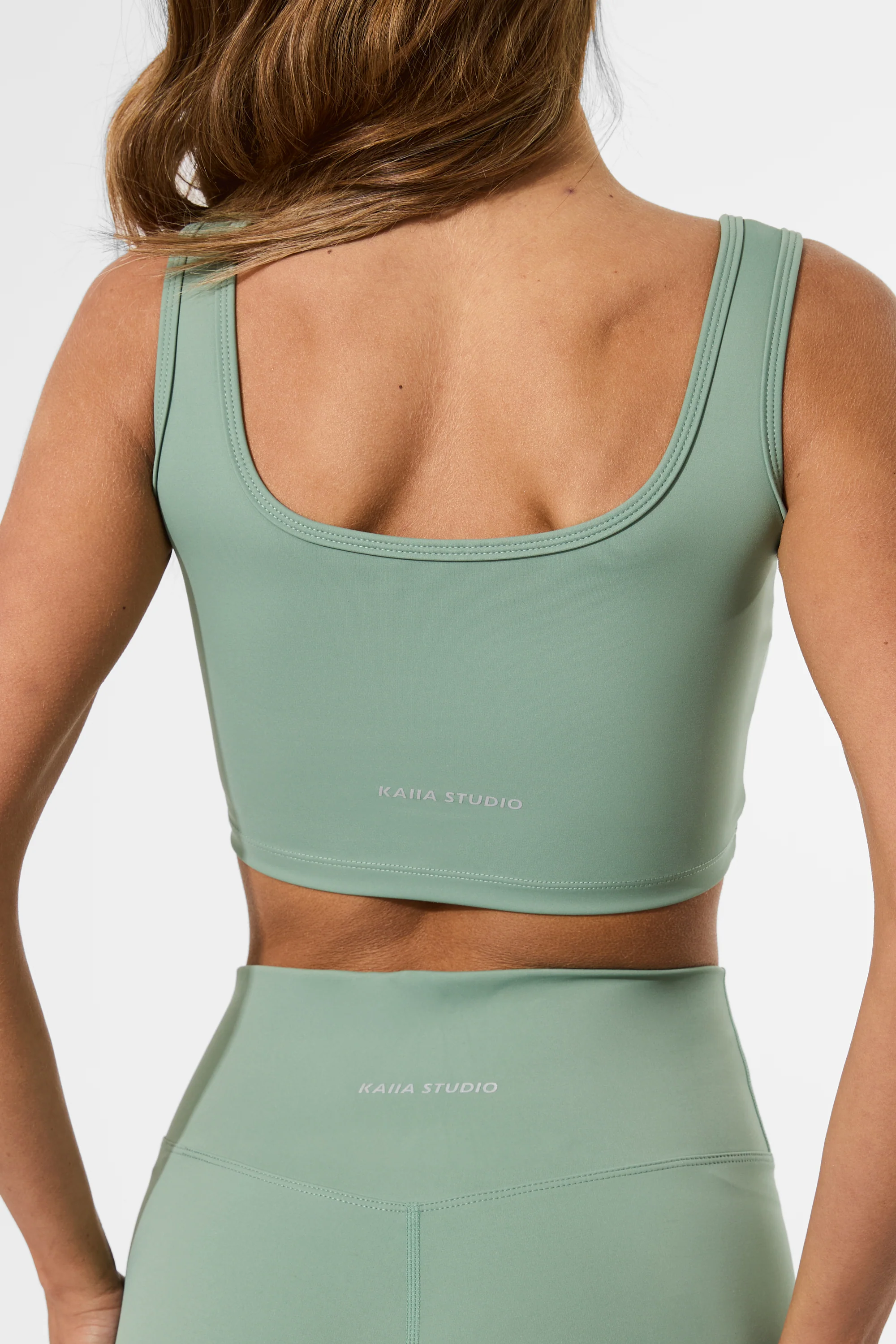 Kaiia Sculpt Square Neck Crop Top Green Tea - Image 2