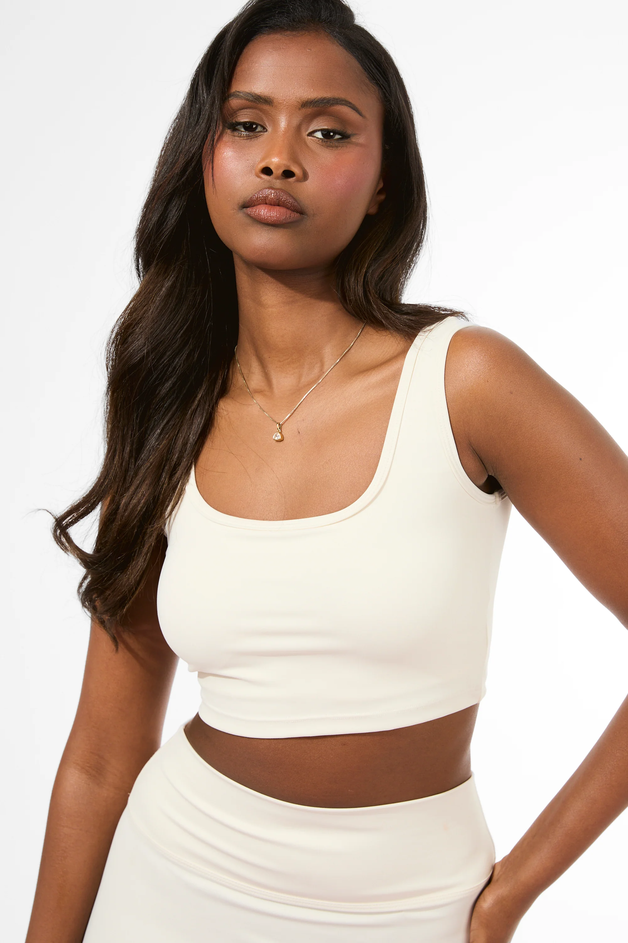 Kaiia Sculpt Square Neck Crop Top Marshmallow - Image 5