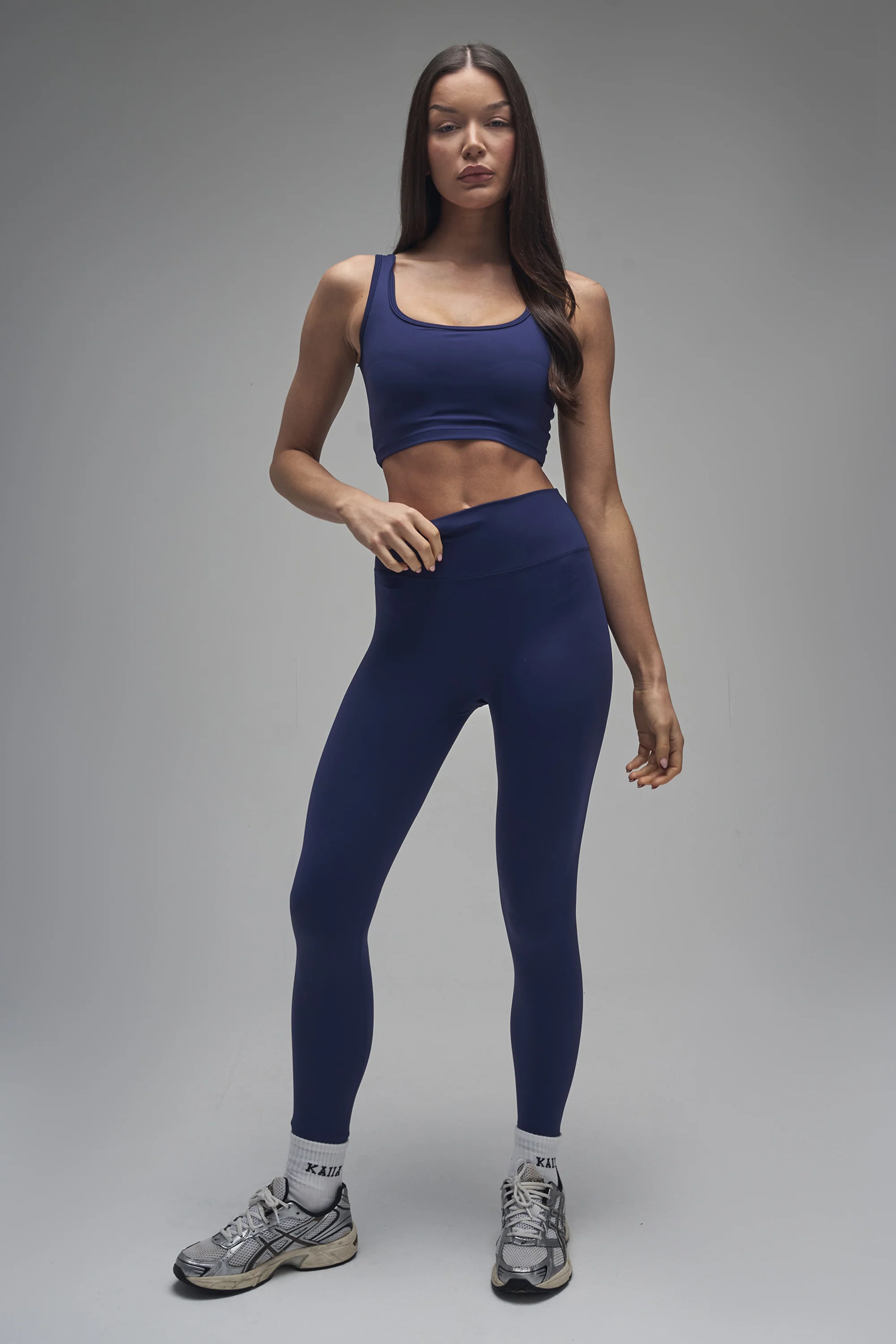 Kaiia Sculpt Square Neck Crop Top Navy - Image 3