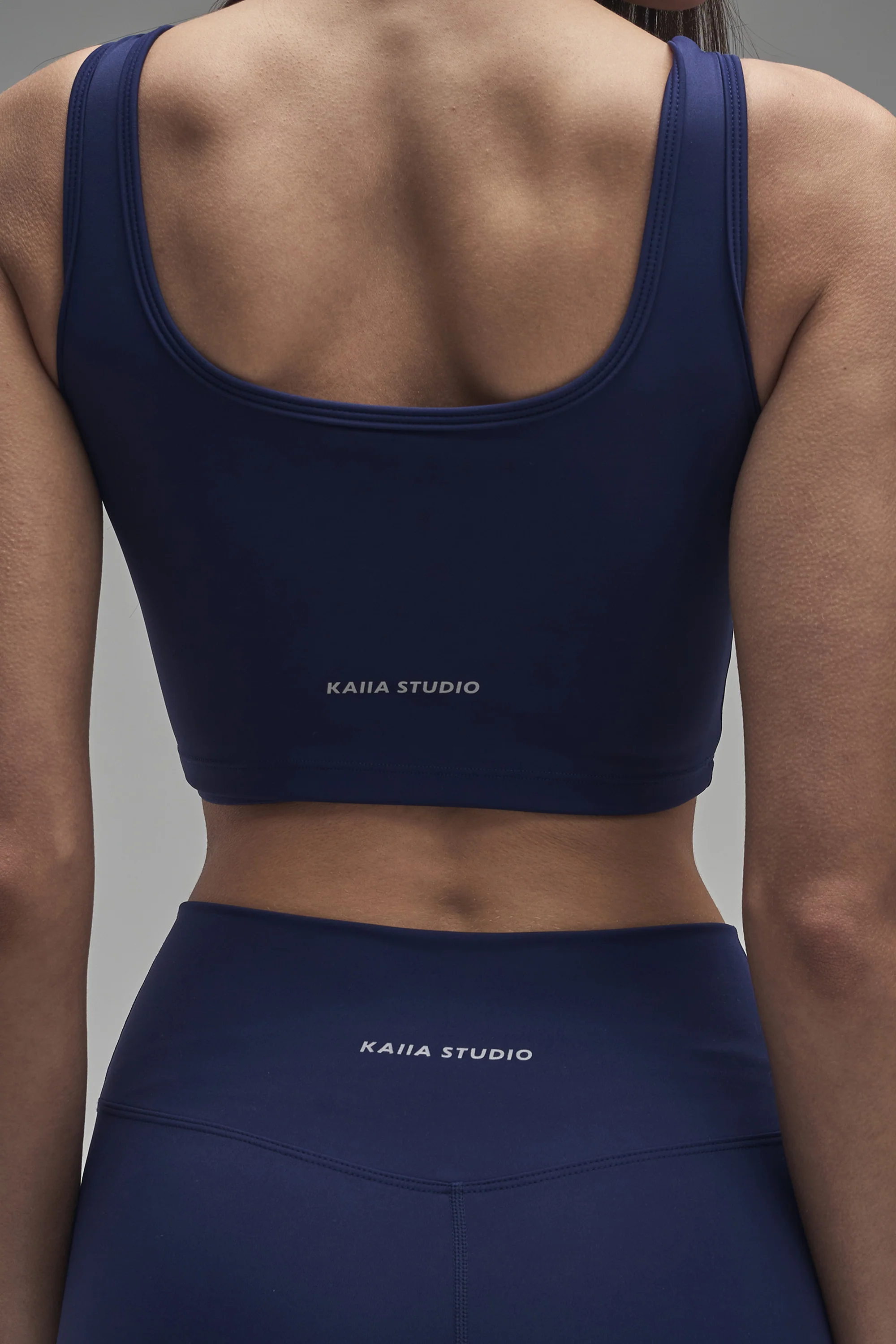 Kaiia Sculpt Square Neck Crop Top Navy - Image 4