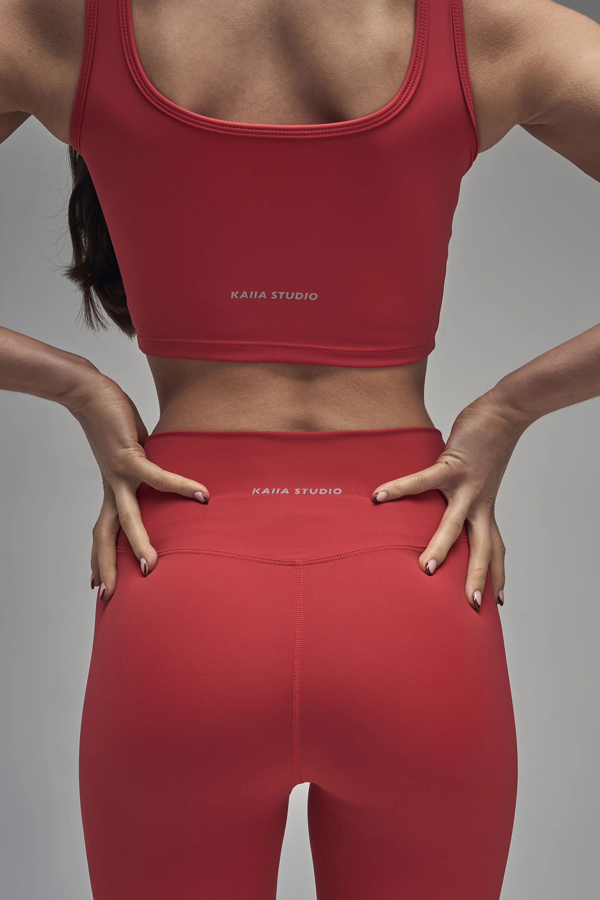 Kaiia Sculpt Square Neck Crop Top Red - Image 6
