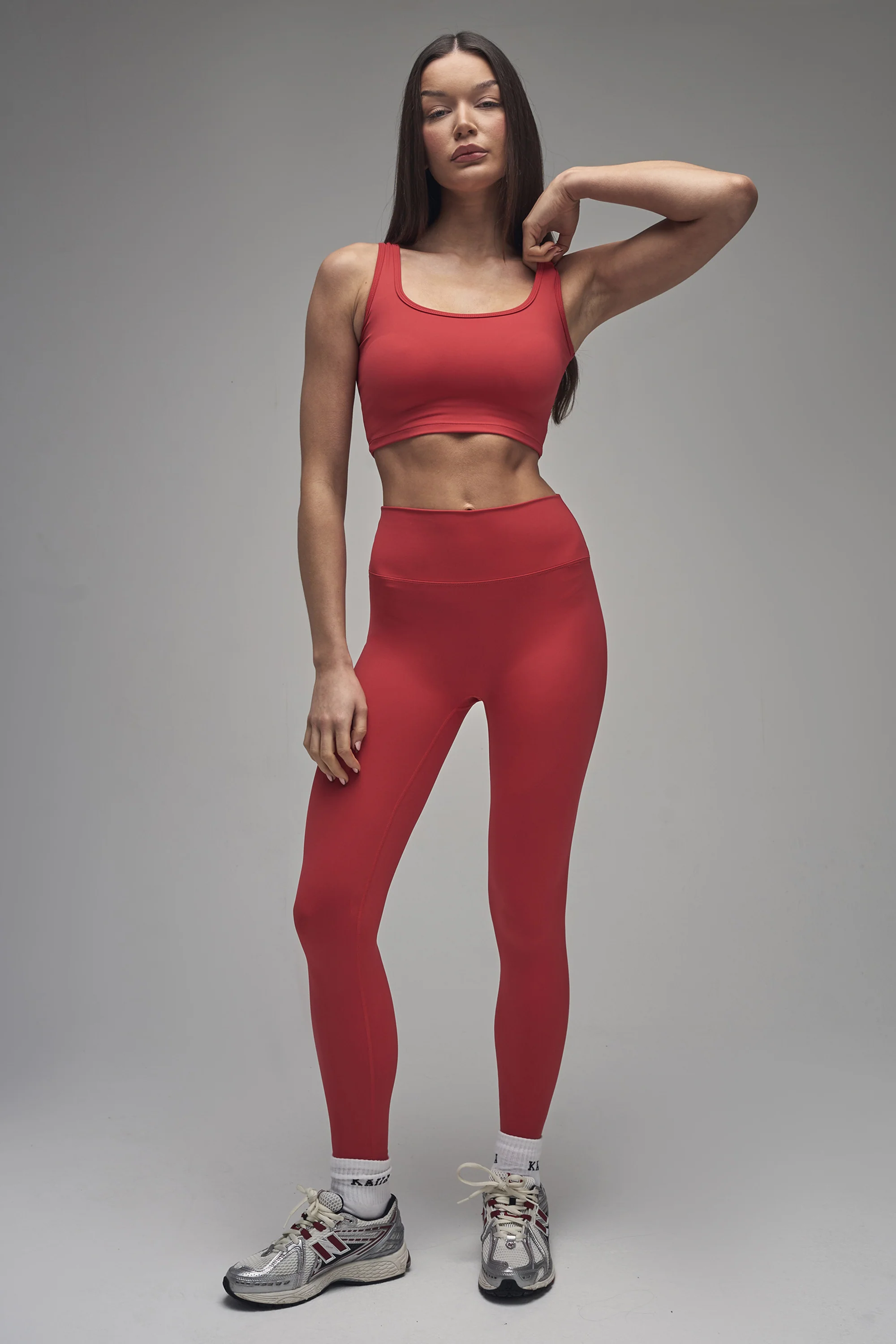 Kaiia Sculpt Square Neck Crop Top Red - Image 7