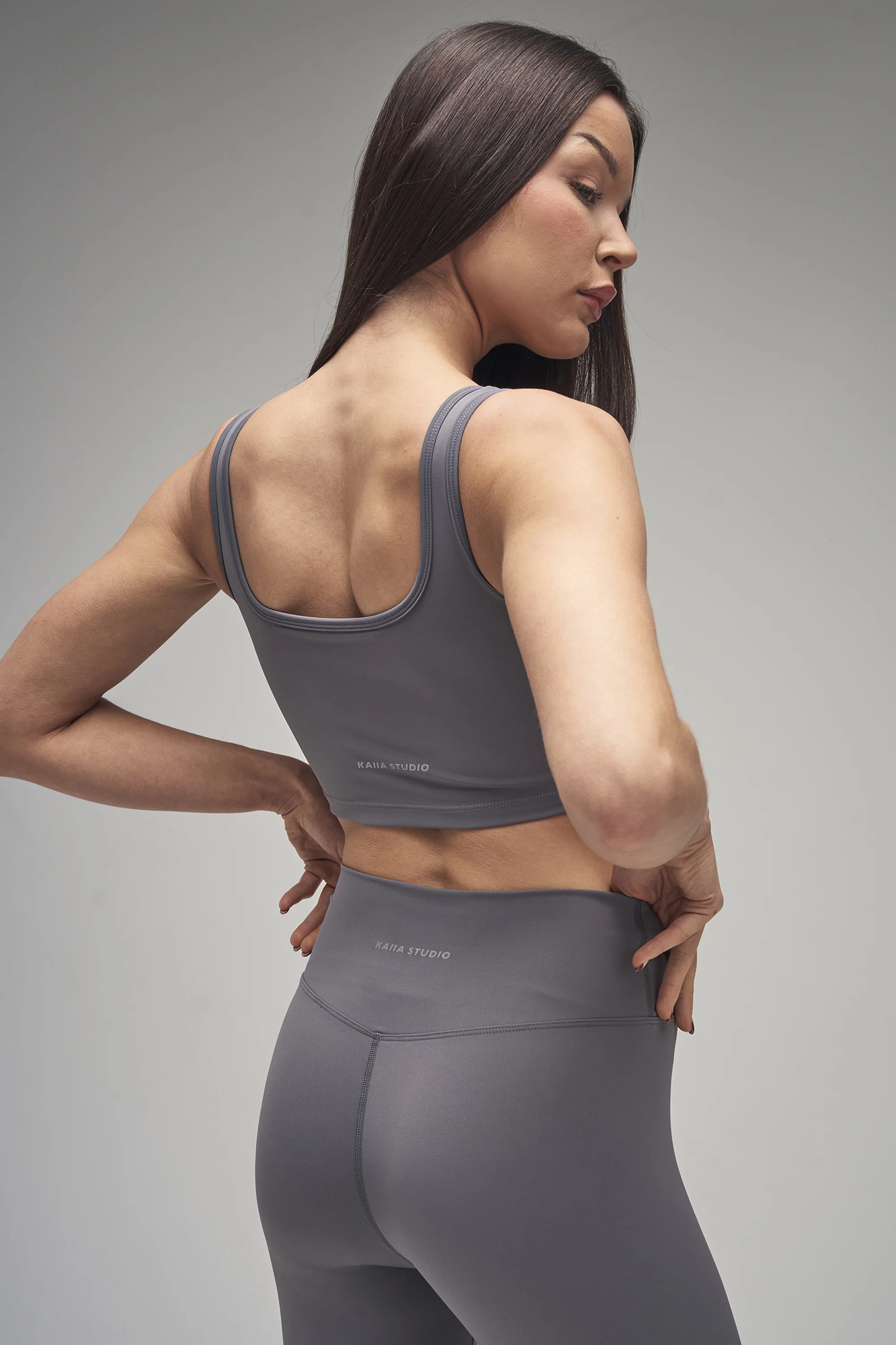 Kaiia Sculpt Square Neck Crop Top Slate Grey - Image 3
