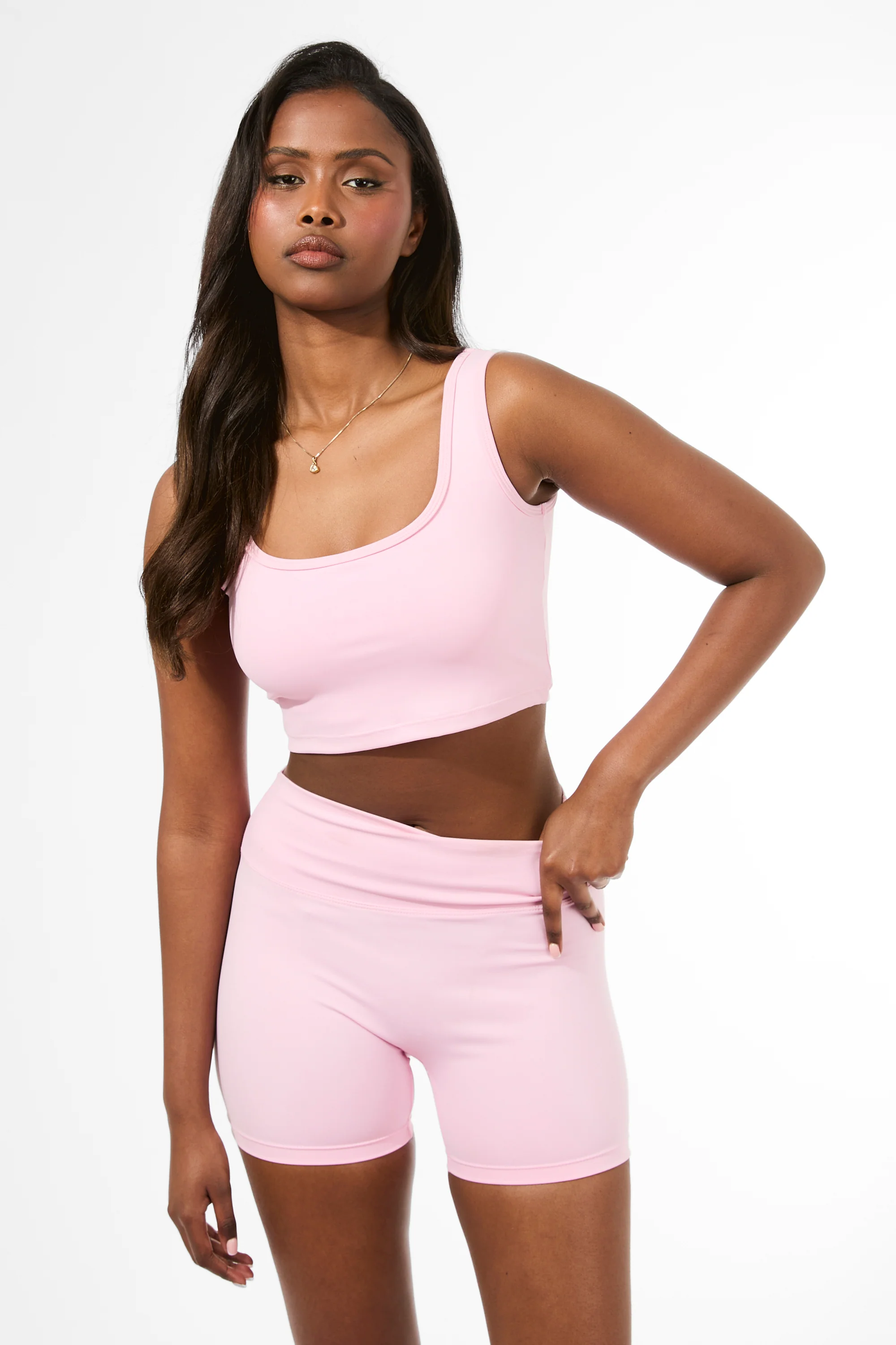Kaiia Sculpt Square Neck Crop Top Baby Pink - Image 4