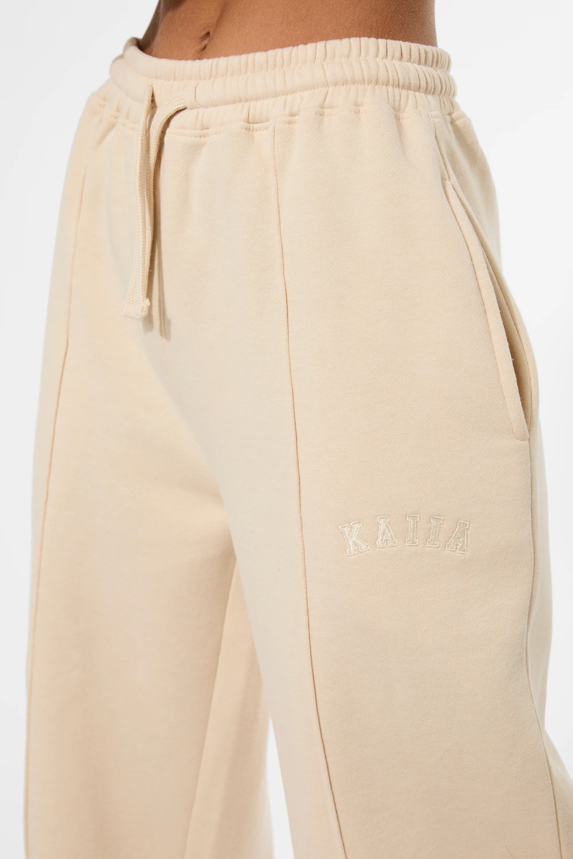 Kaiia Seam Detail Wide Leg Joggers Custard Cream - Image 3