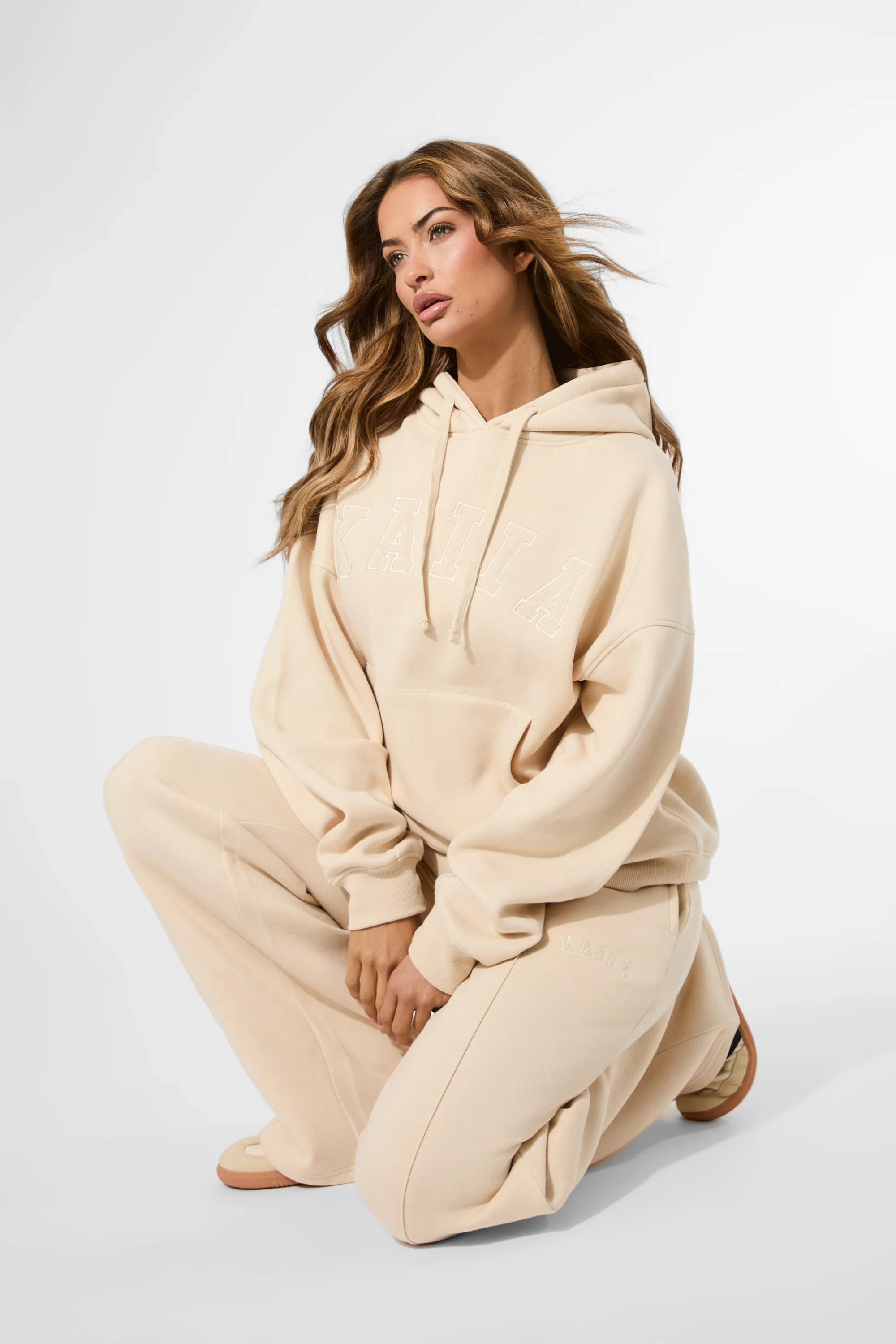 Kaiia Seam Detail Wide Leg Joggers Custard Cream - Image 5