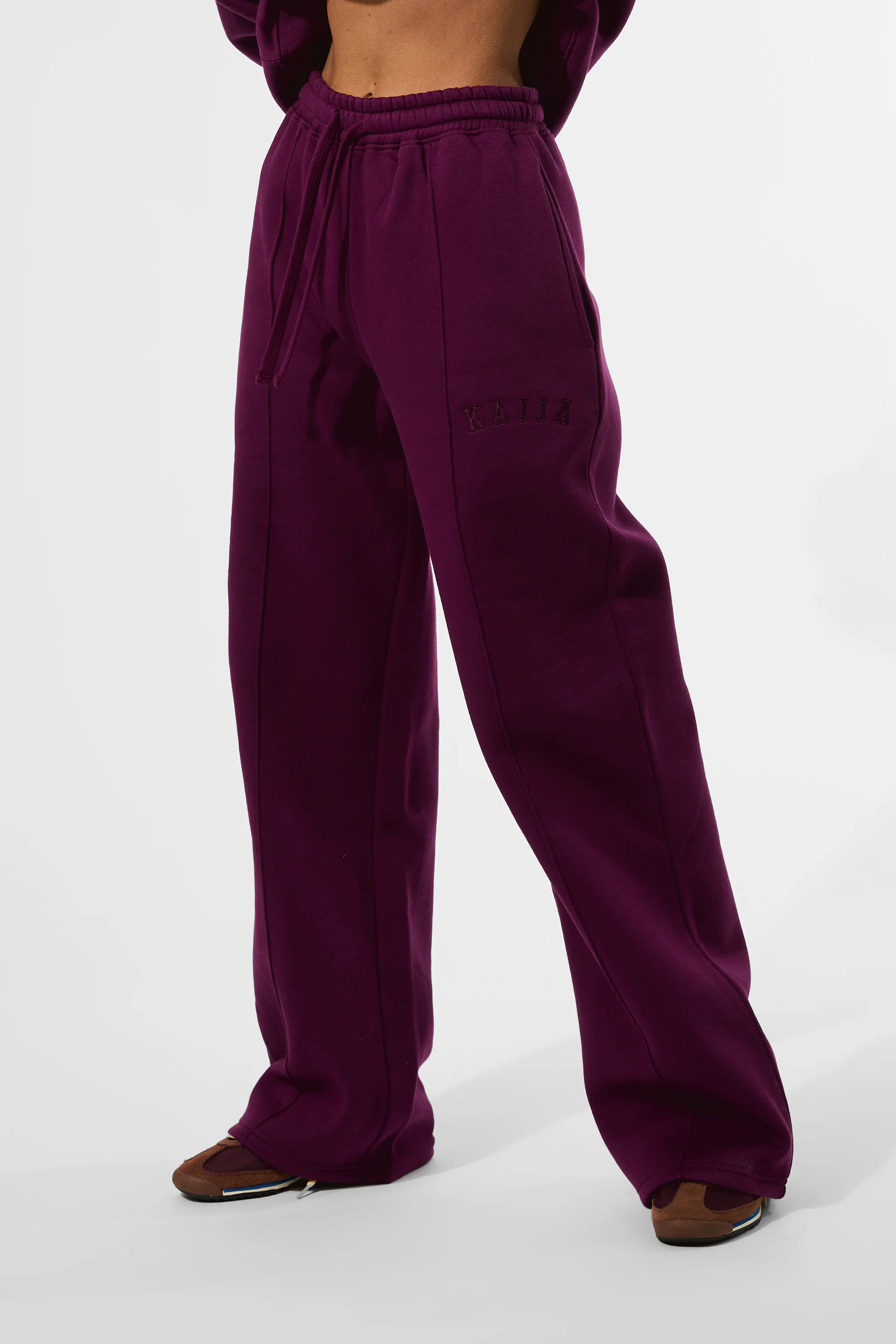 Kaiia Seam Detail Wide Leg Joggers Grape - Image 2