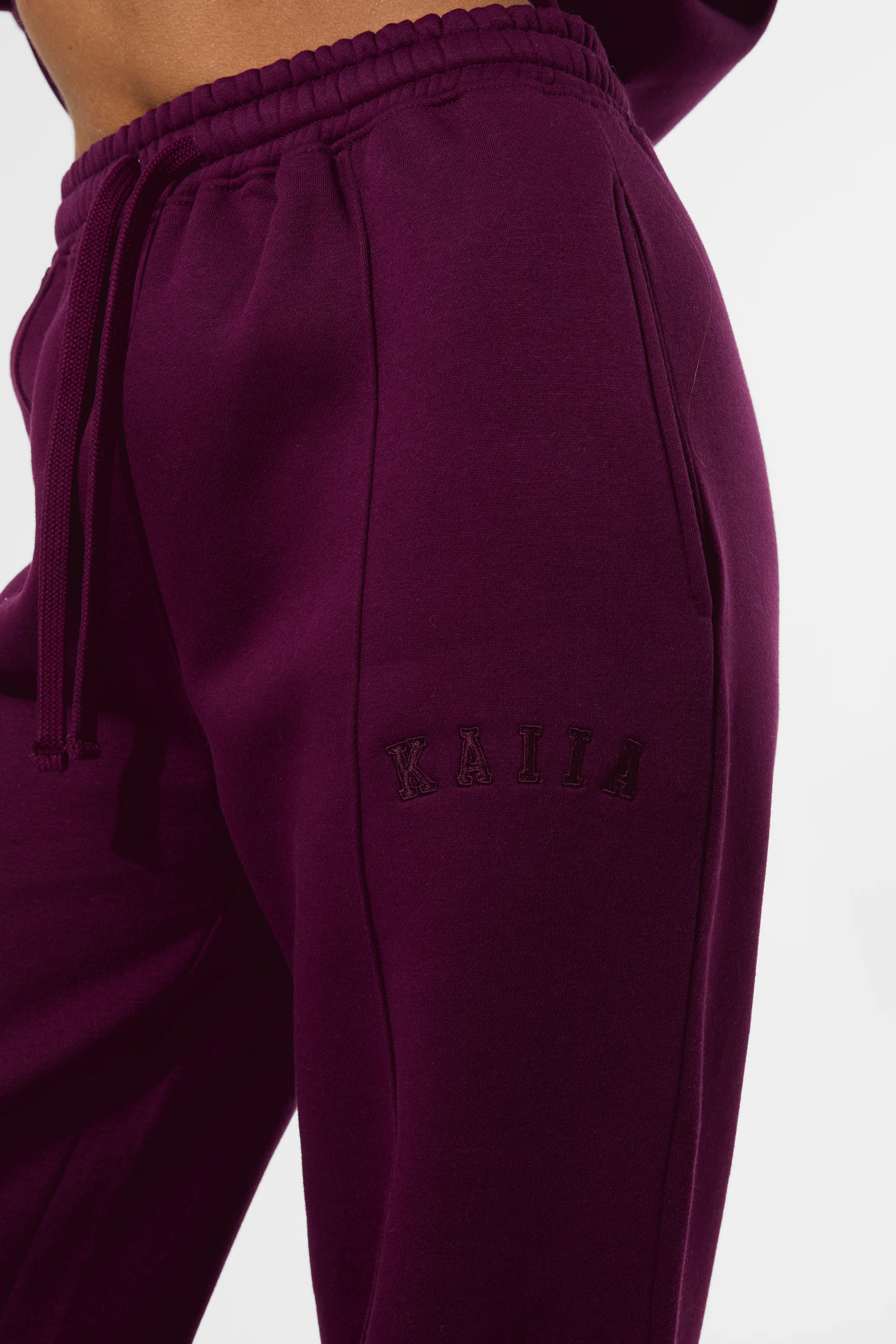 Kaiia Seam Detail Wide Leg Joggers Grape - Image 3