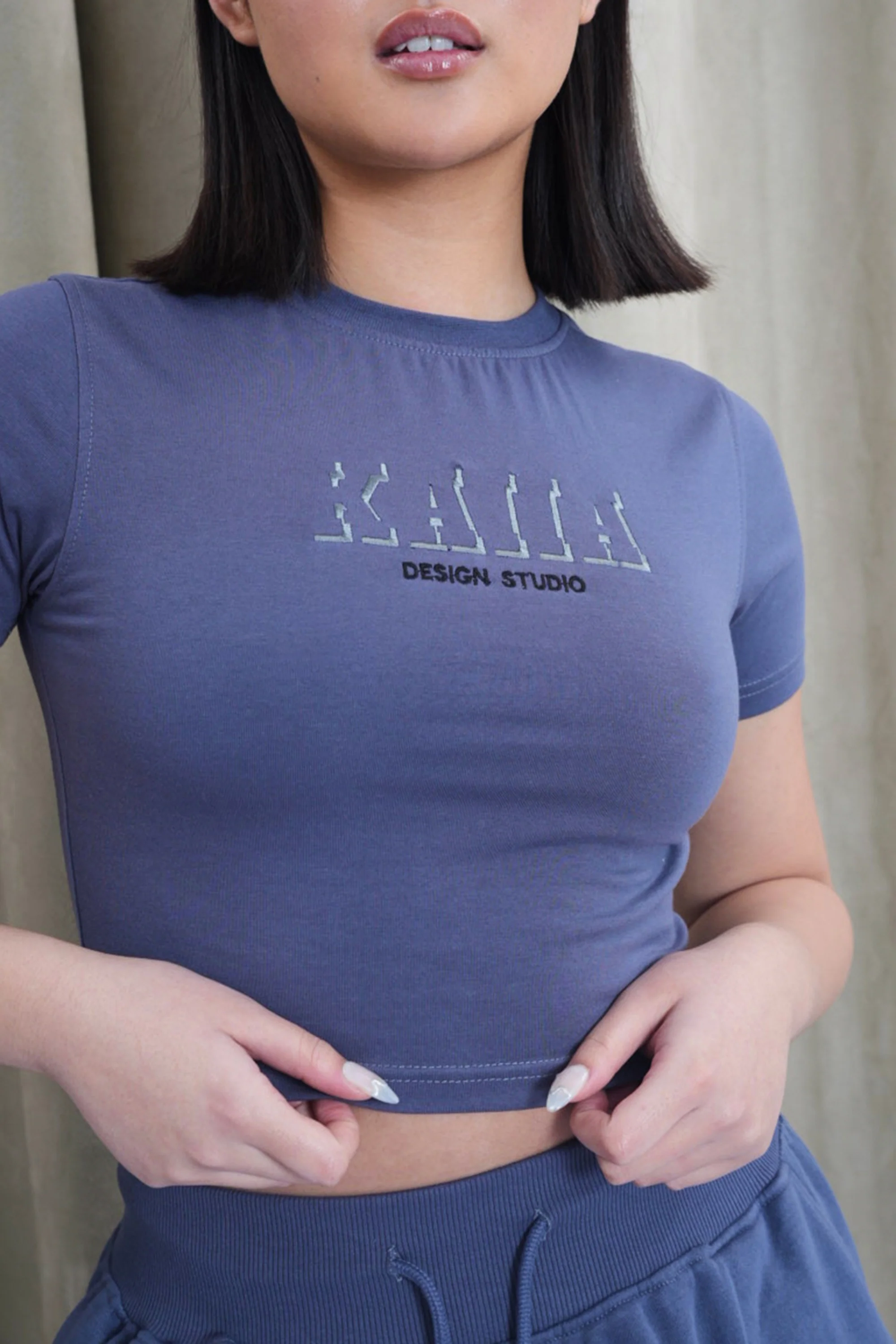 Kaiia Shadow Logo Baby Tee Slate Blue - Image 8