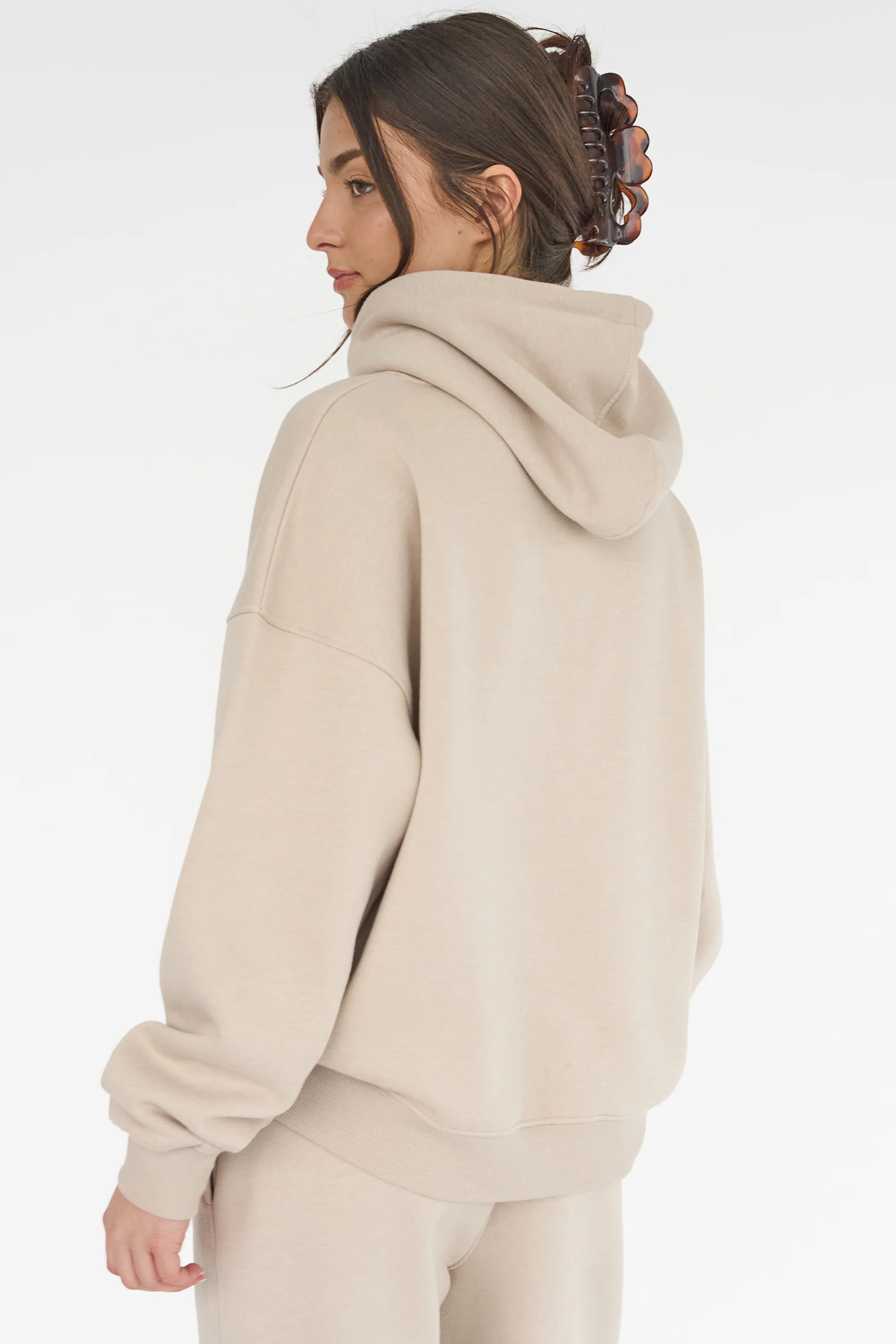Kaiia Shadow Logo Oversized Drawstring Hoodie Stone - Image 3