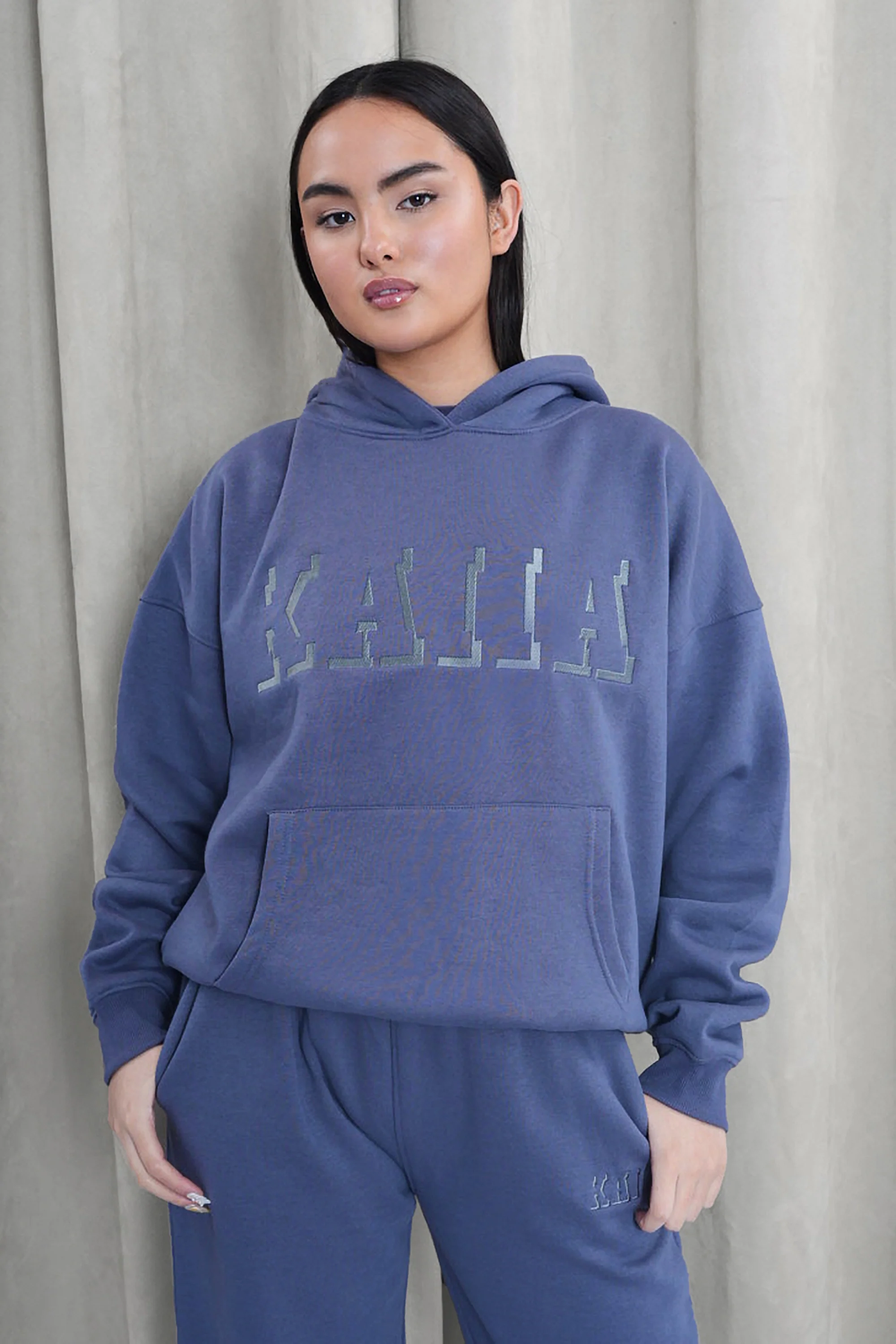 Kaiia Shadow Logo Oversized Hoodie Slate Blue - Image 5