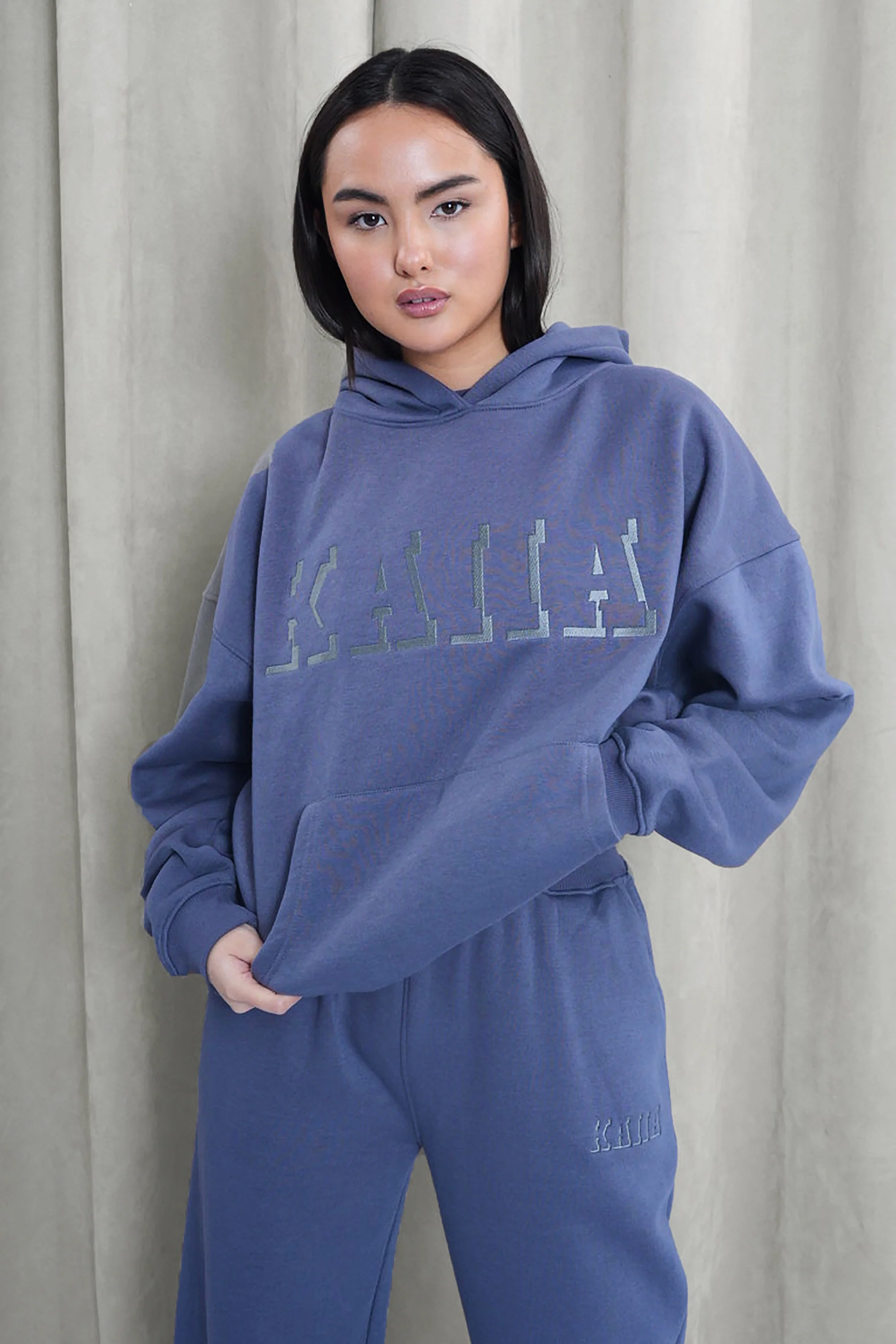 Kaiia Shadow Logo Oversized Hoodie Slate Blue - Image 6