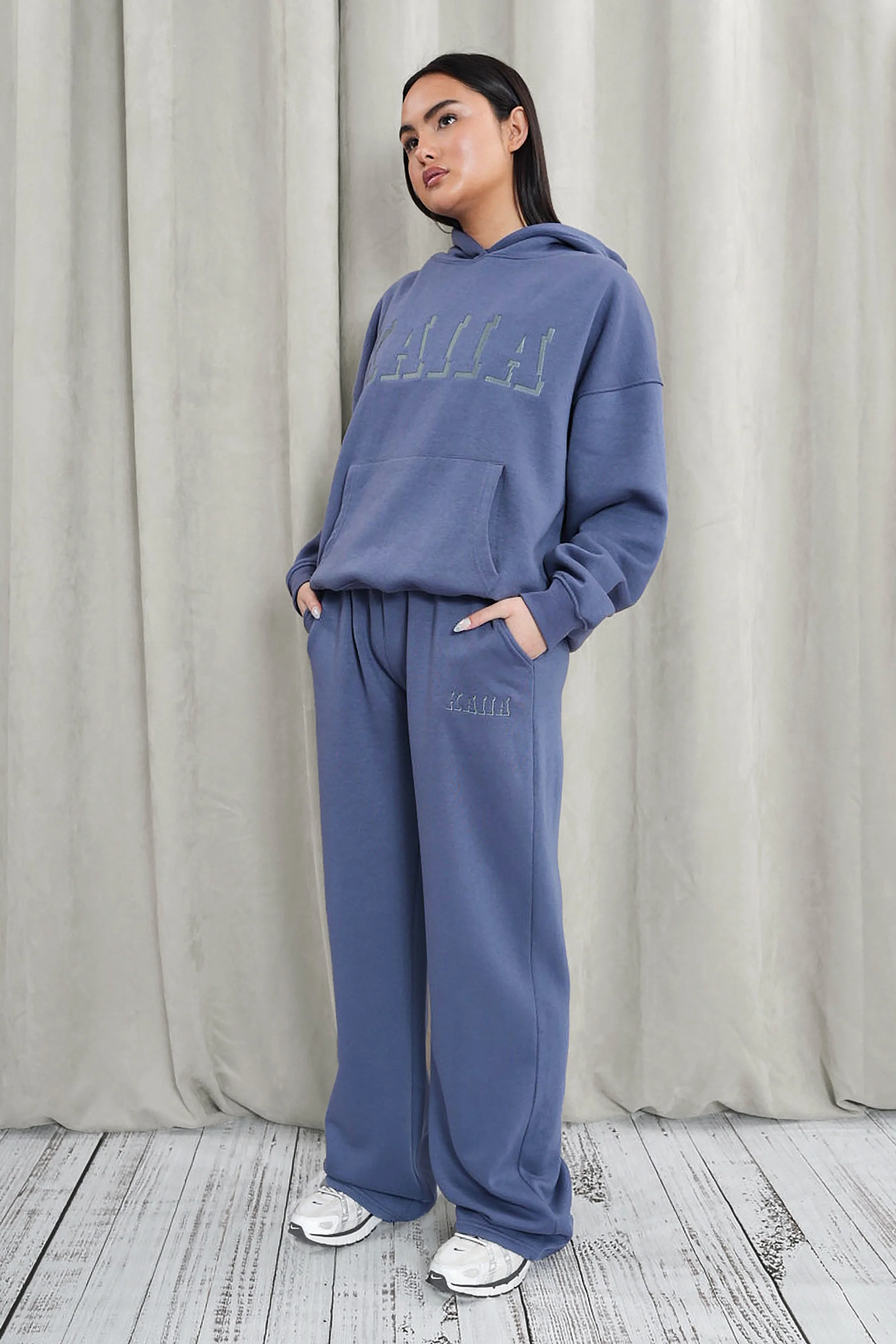 Kaiia Shadow Logo Oversized Hoodie Slate Blue - Image 7