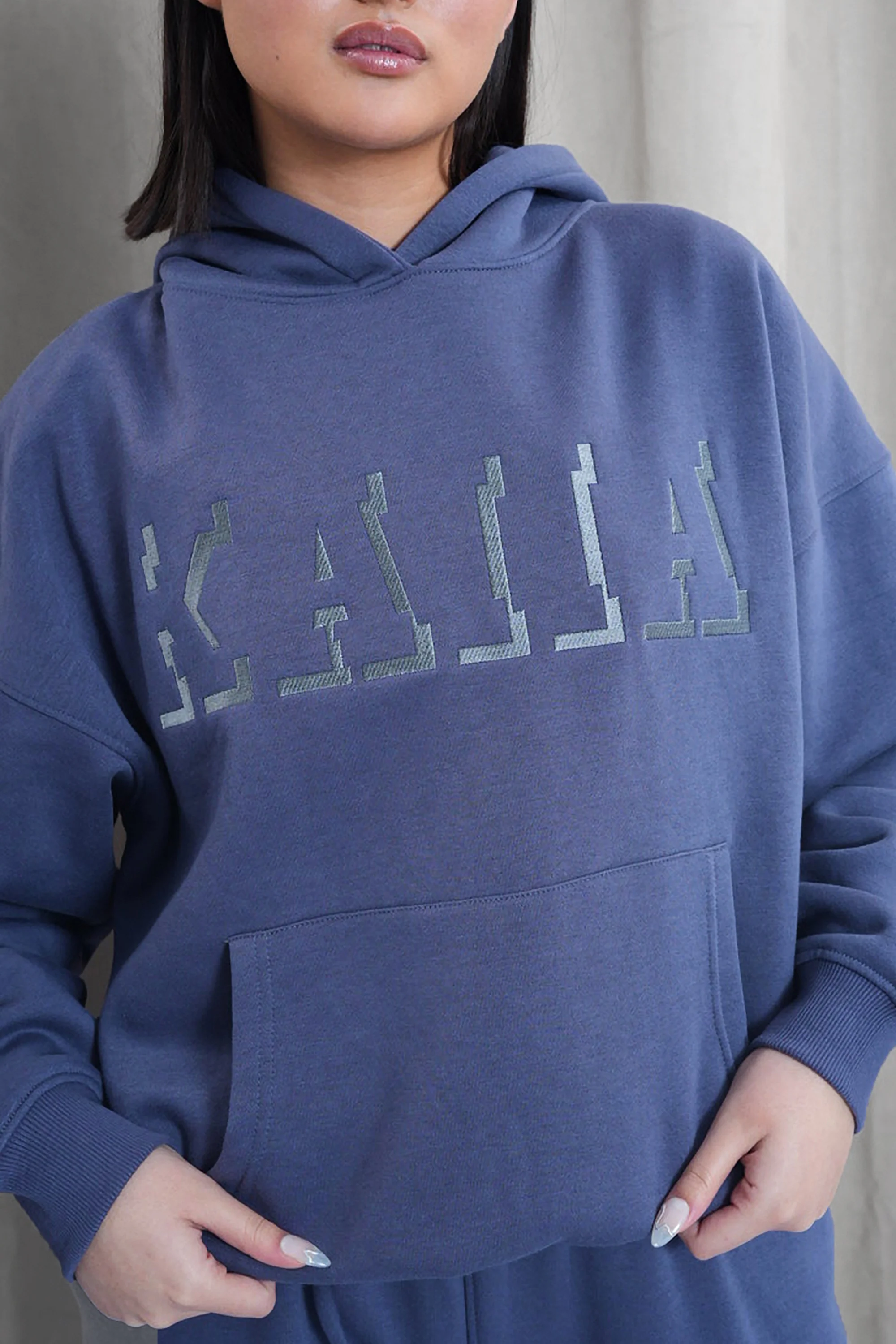 Kaiia Shadow Logo Oversized Hoodie Slate Blue - Image 8