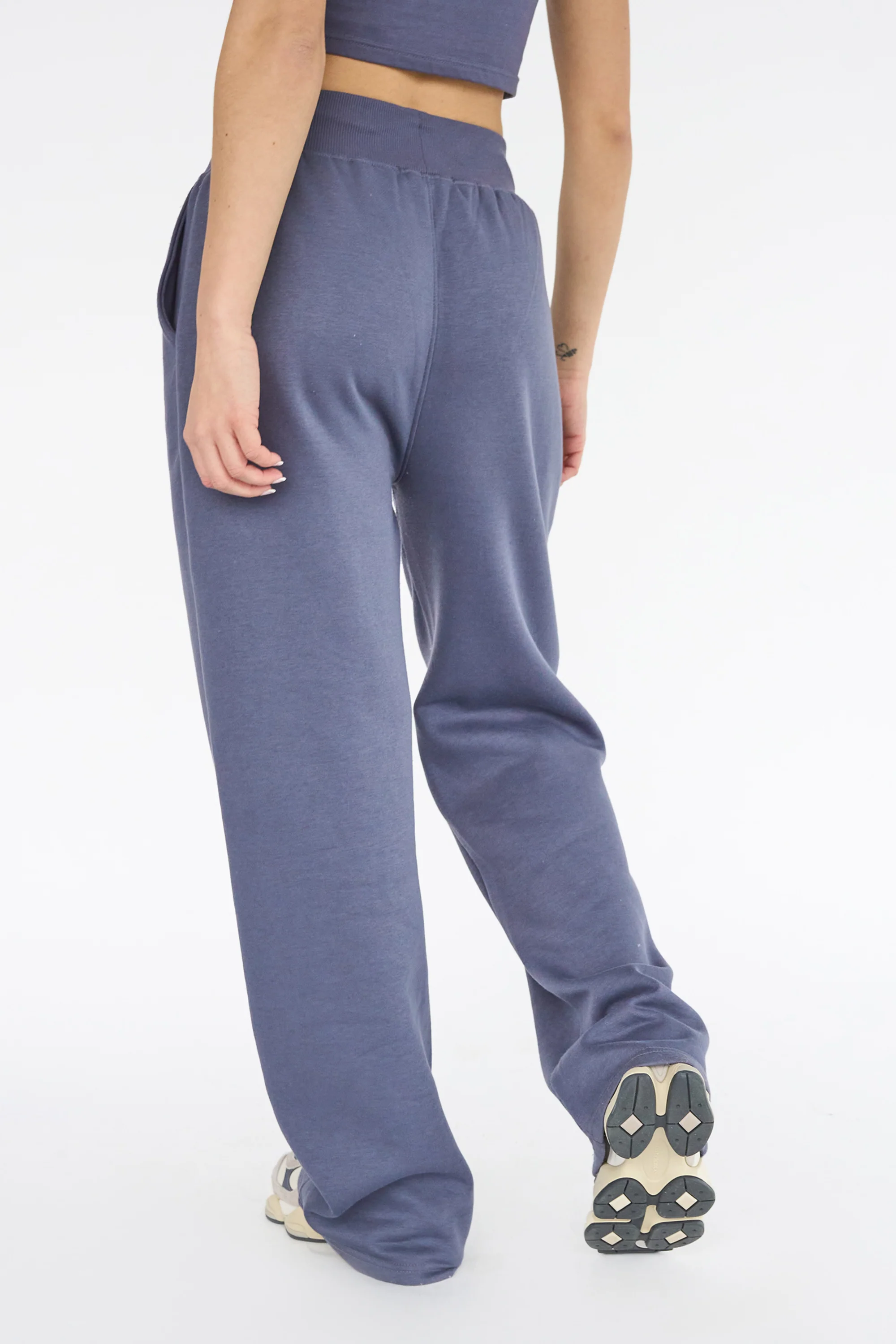 Kaiia Shadow Logo Ribbed Waistband Wide Leg Sweat Pants Slate Blue - Image 3