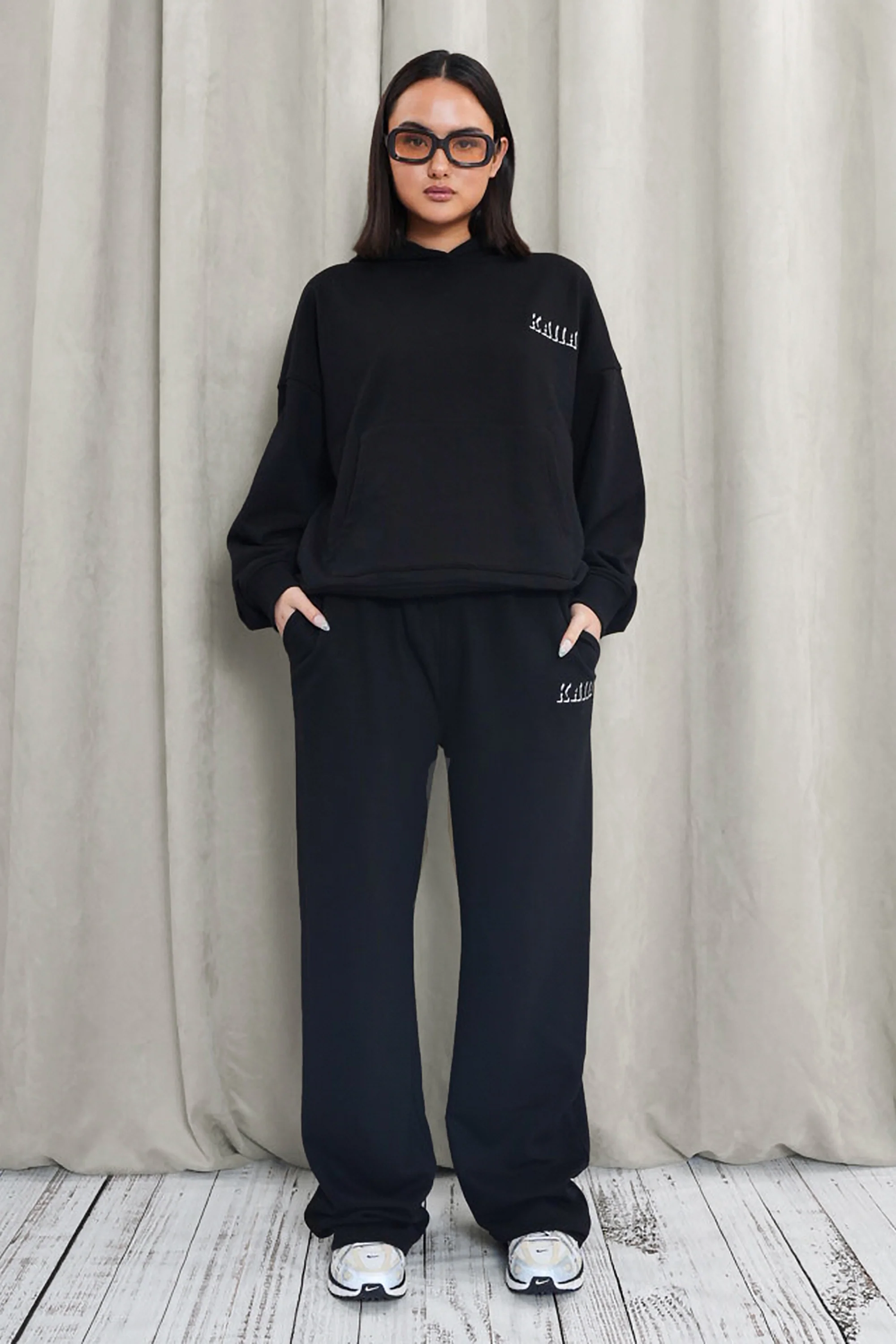 Kaiia Shadow Logo Wide Leg Sweat Pants Black - Image 5