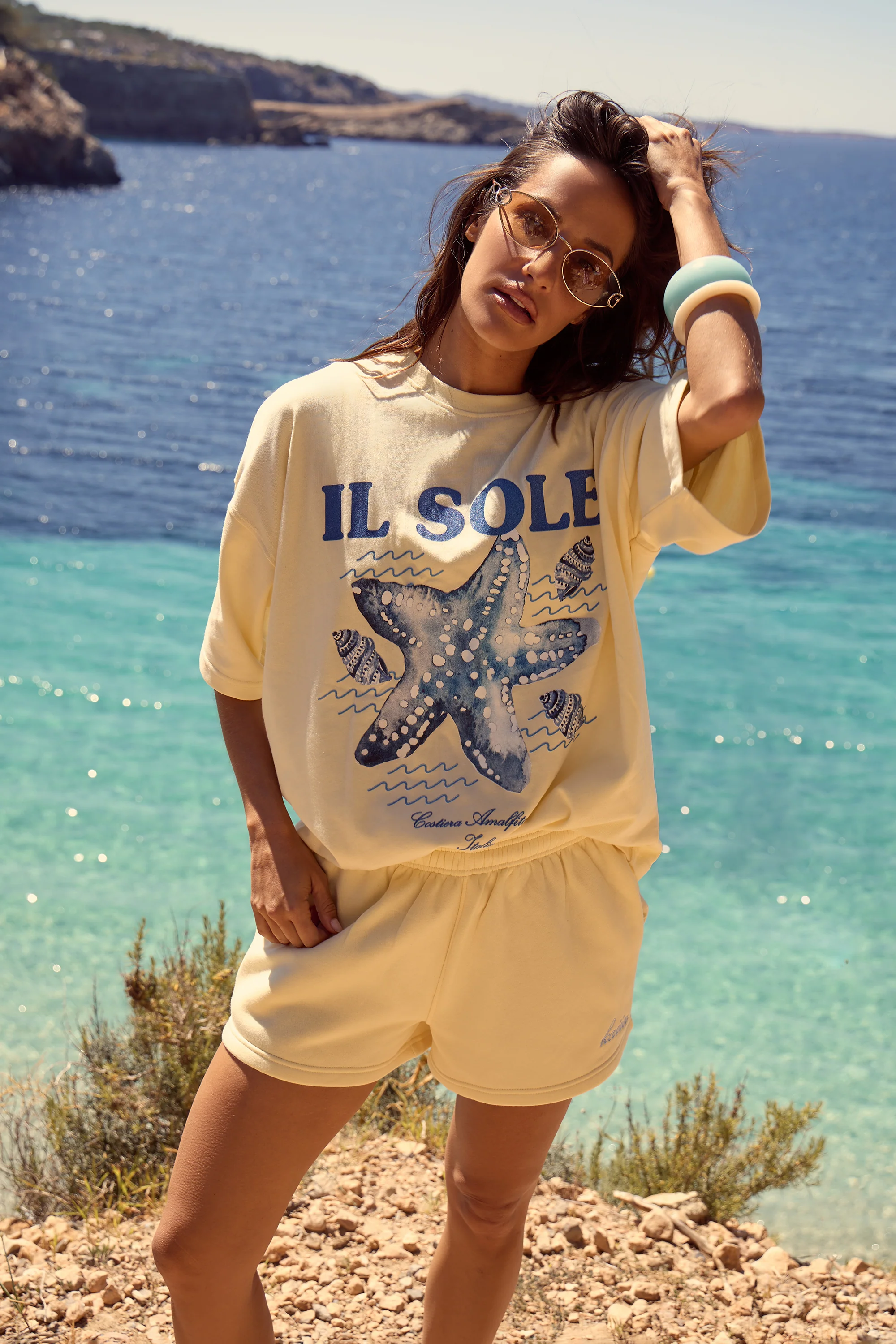 Kaiia Shell Graphic Oversized T-shirt Lemon Zest