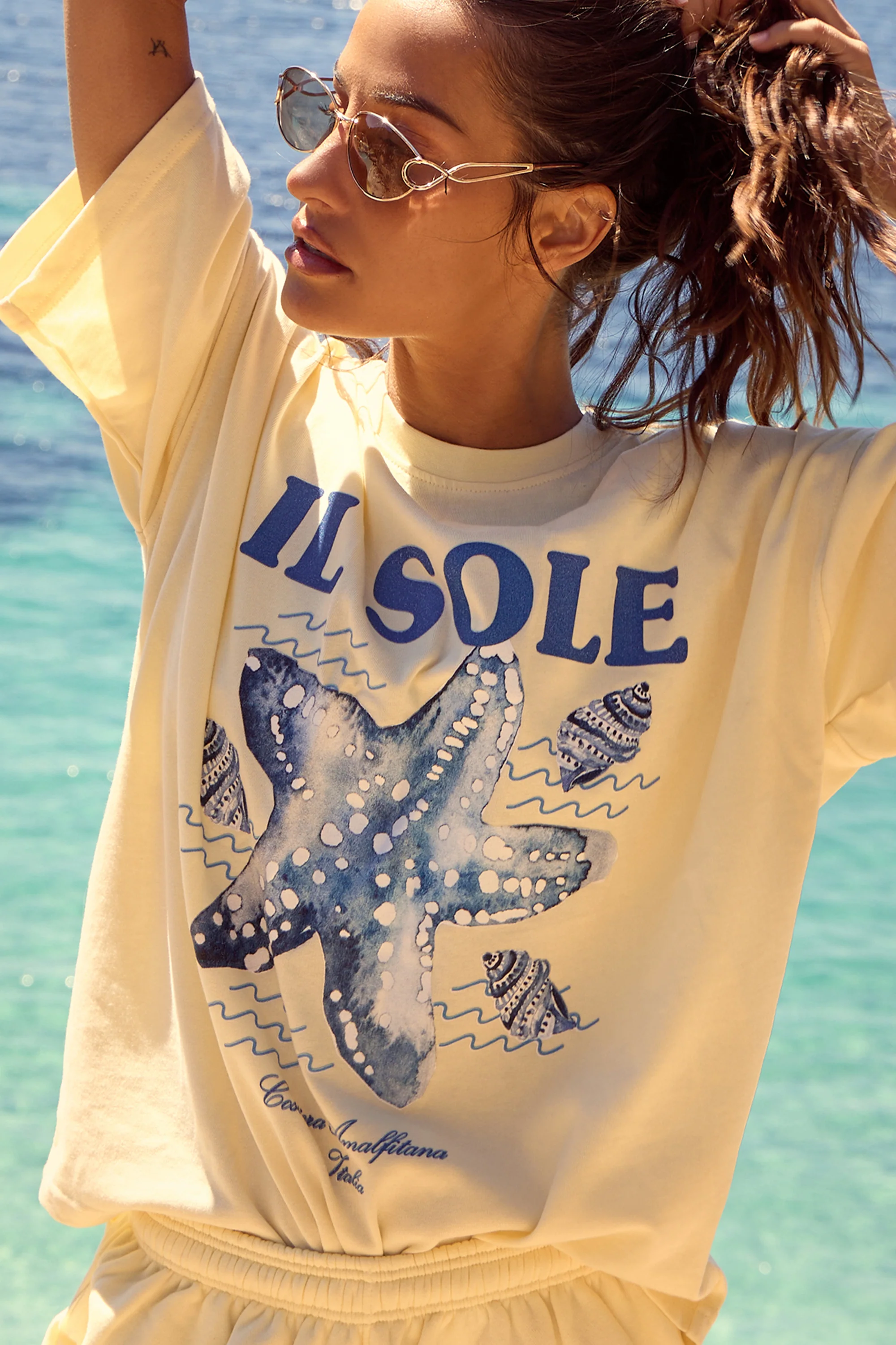 Kaiia Shell Graphic Oversized T-shirt Lemon Zest - Image 2