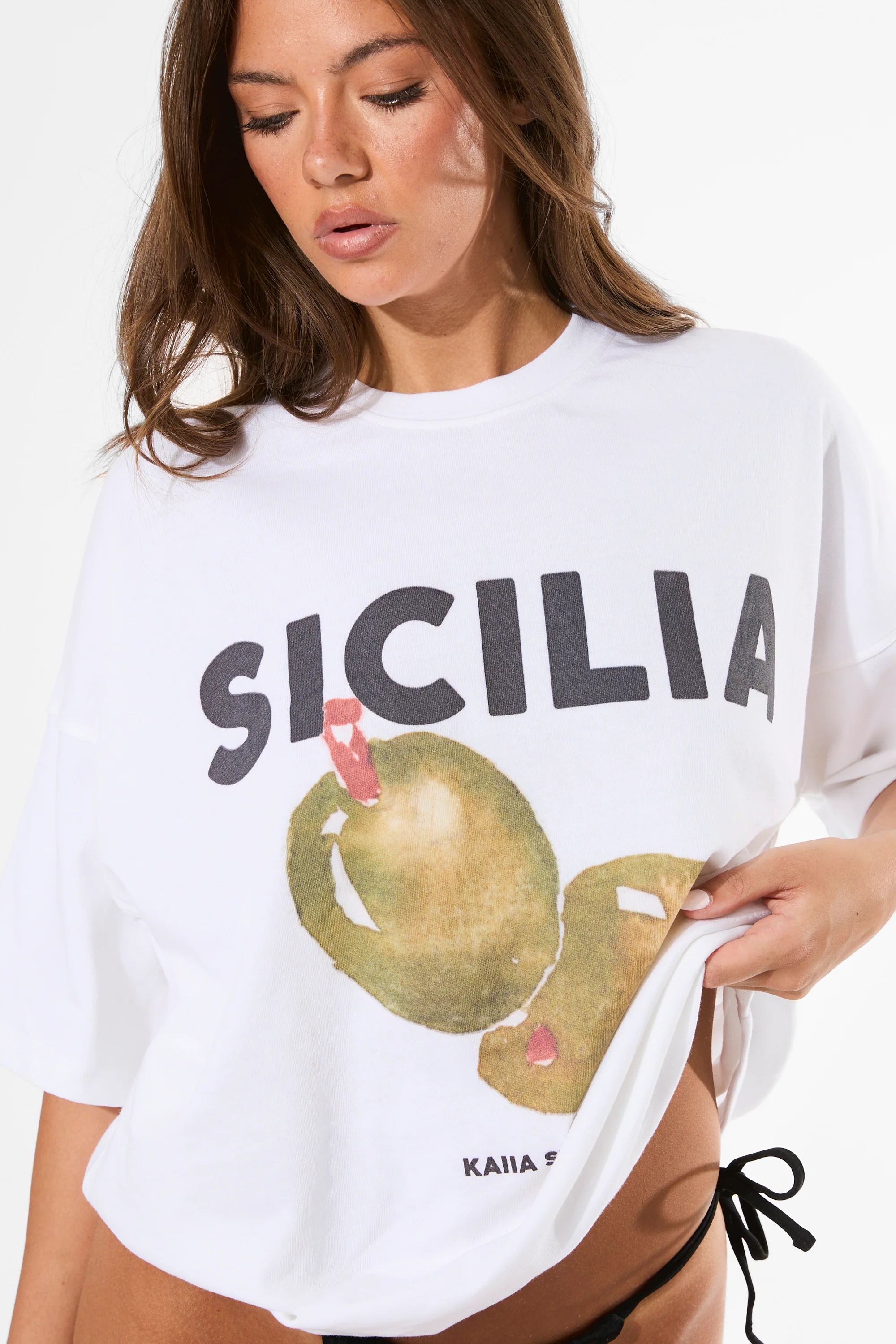 Kaiia Sicilia Olives Graphic Oversized T-Shirt White - Image 6