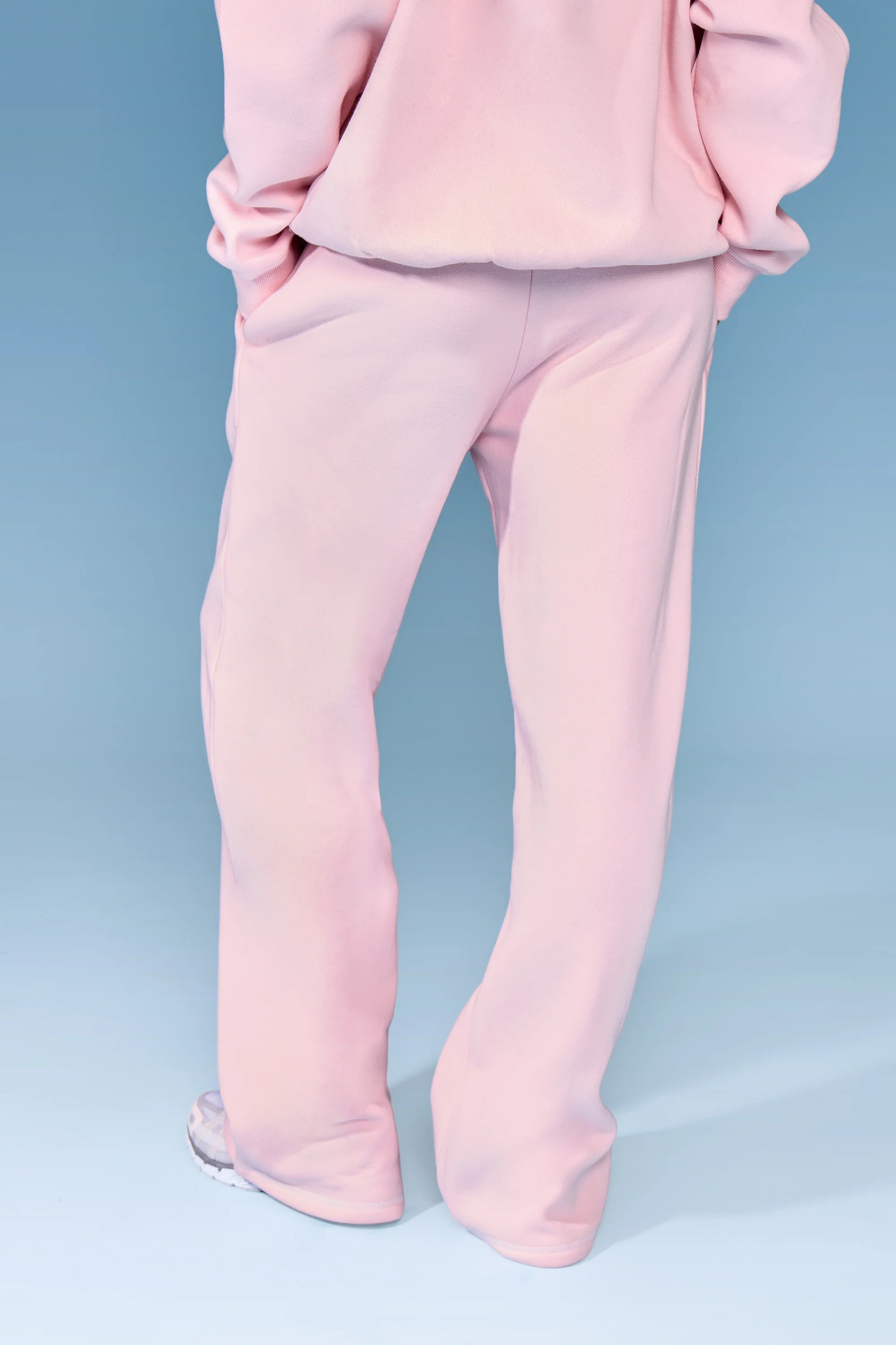Kaiia Slogan Contrast Stitch Wide Leg Joggers Pink & White - Image 5