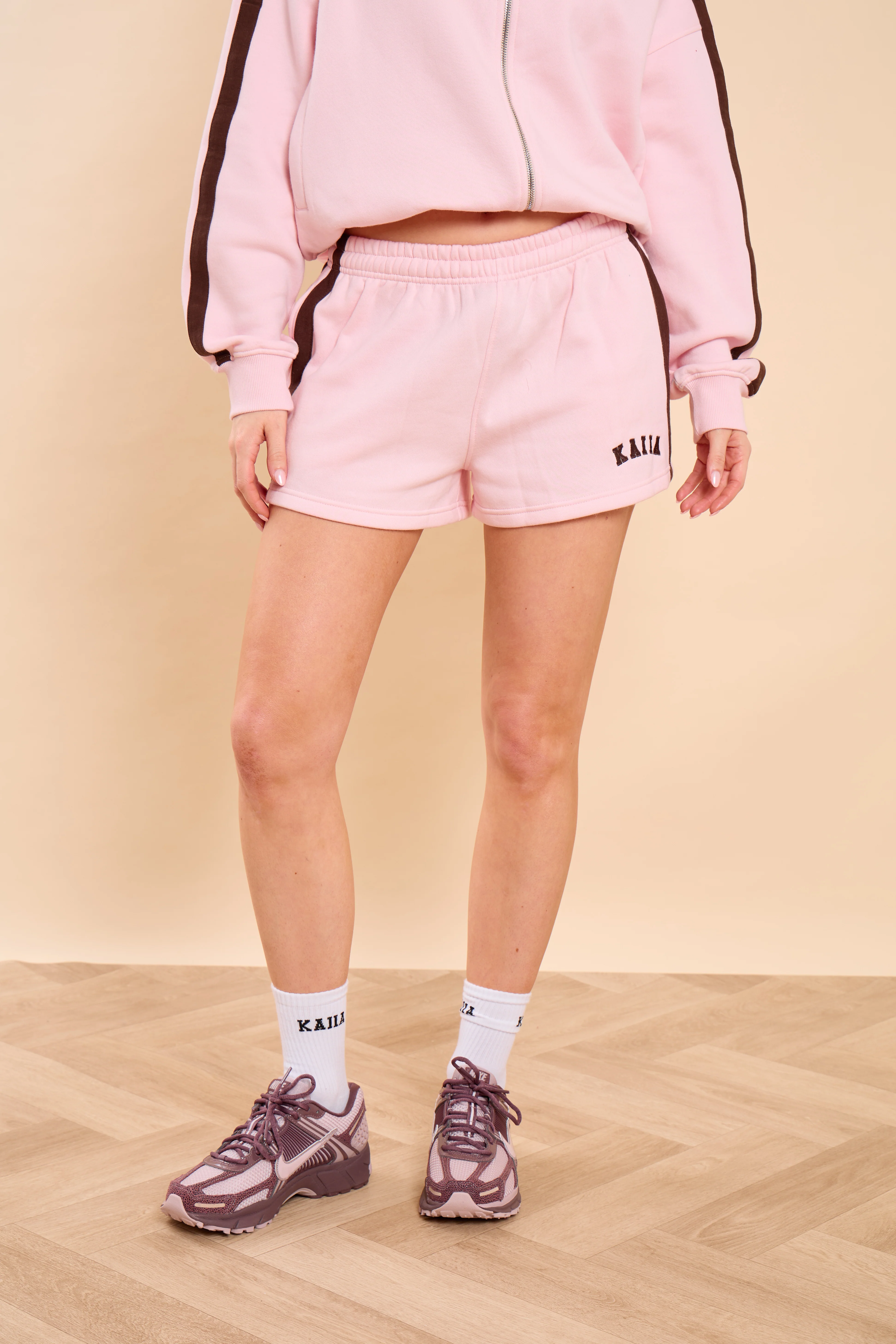 Kaiia Side Stripe Mini Shorts Pink Sugar & Espresso - Image 3