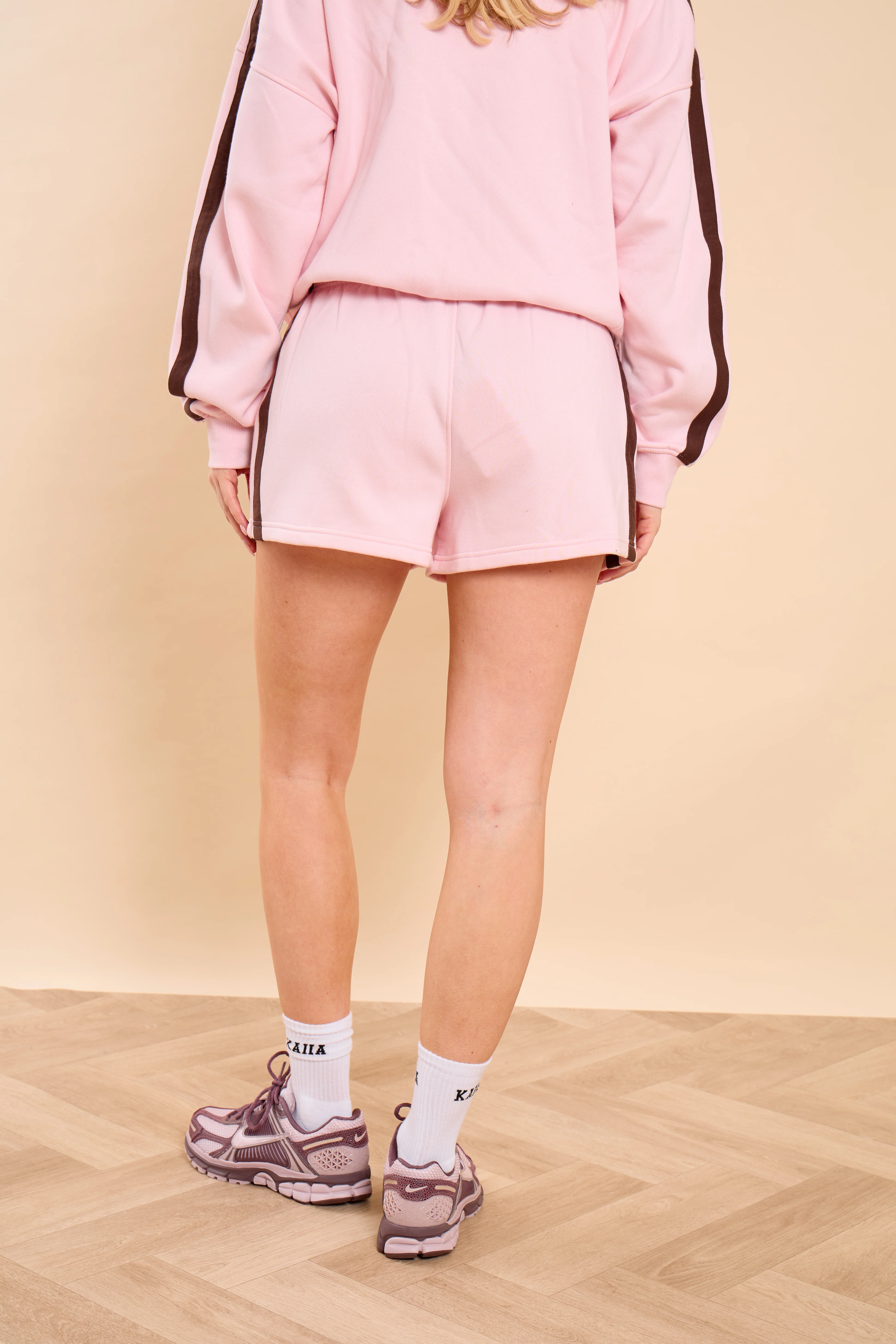 Kaiia Side Stripe Mini Shorts Pink Sugar & Espresso - Image 4