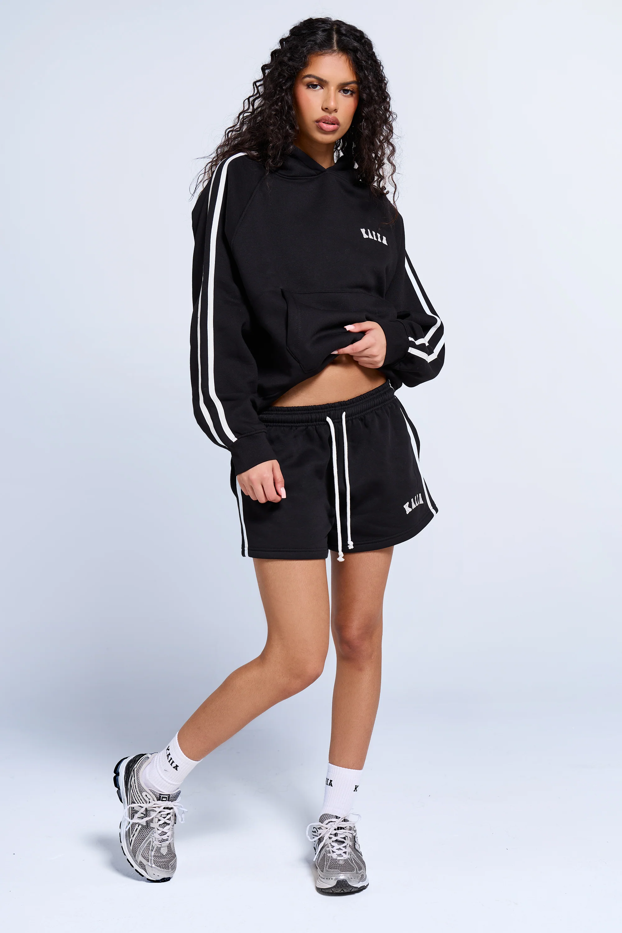 Kaiia Sport Side Stripe Oversized Hoodie Black & White - Image 3