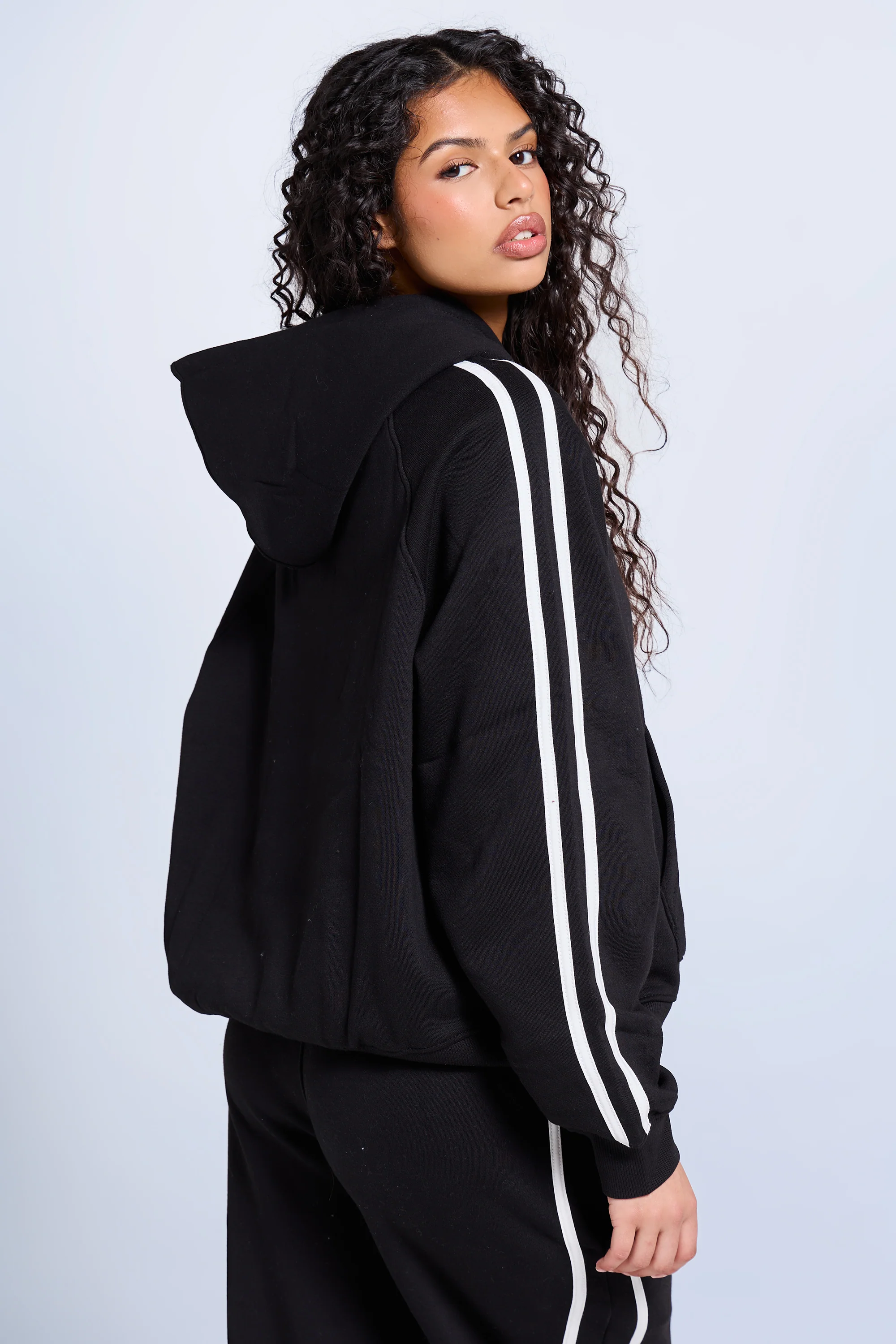 Kaiia Sport Side Stripe Oversized Hoodie Black & White - Image 4
