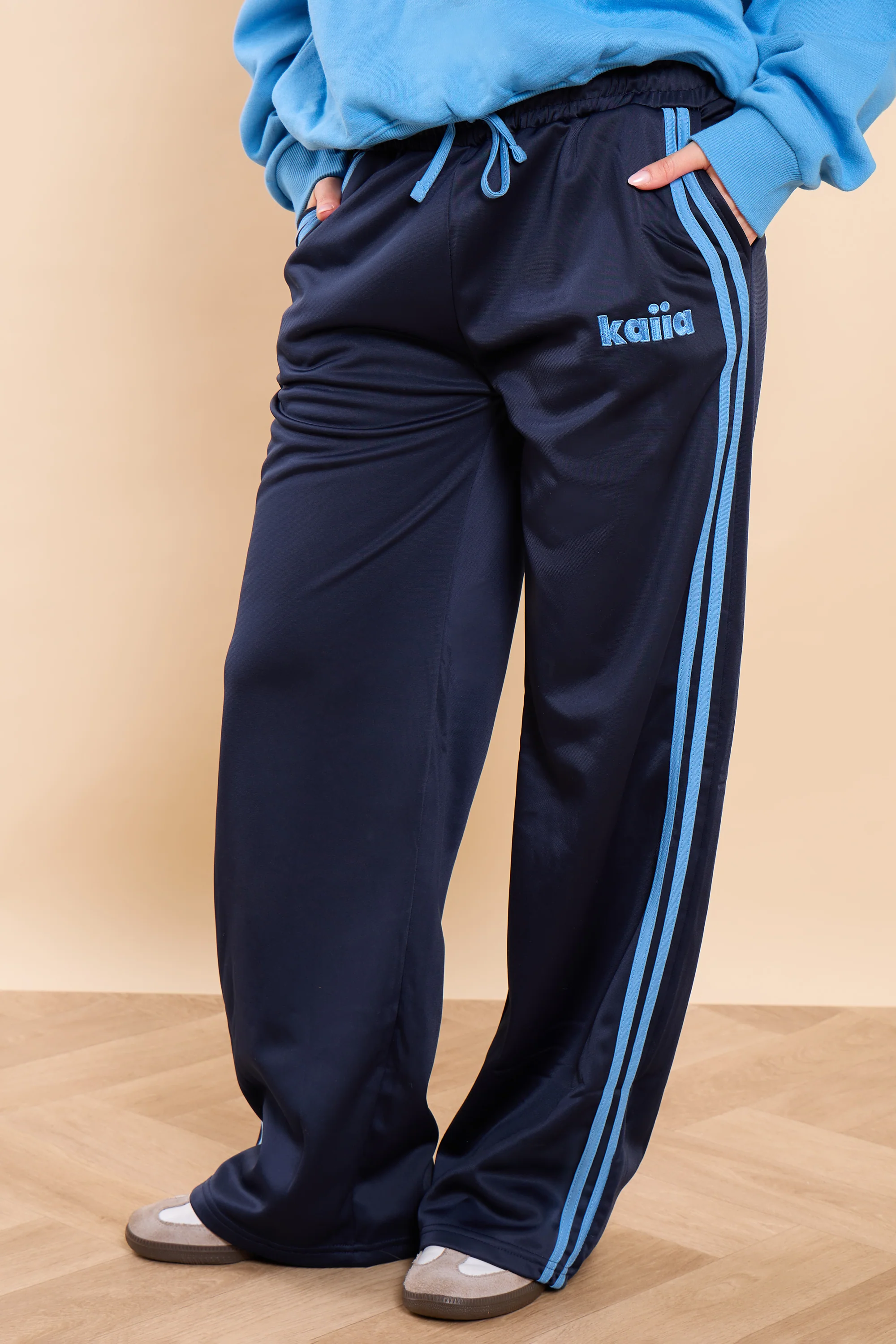 Kaiia Side Stripe Tricot Joggers Deep Navy & Vibrant Blue - Image 2