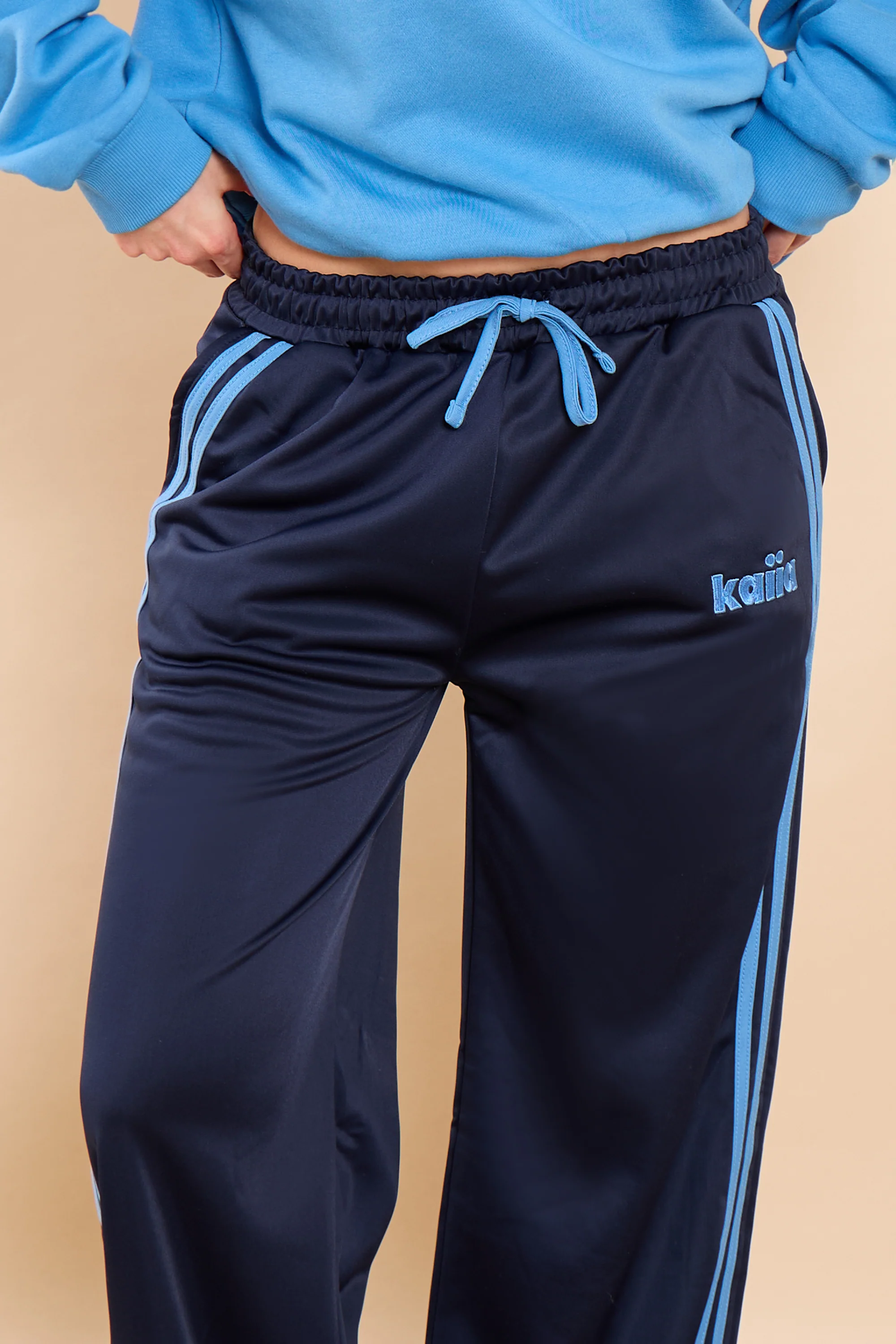 Kaiia Side Stripe Tricot Joggers Deep Navy & Vibrant Blue - Image 4