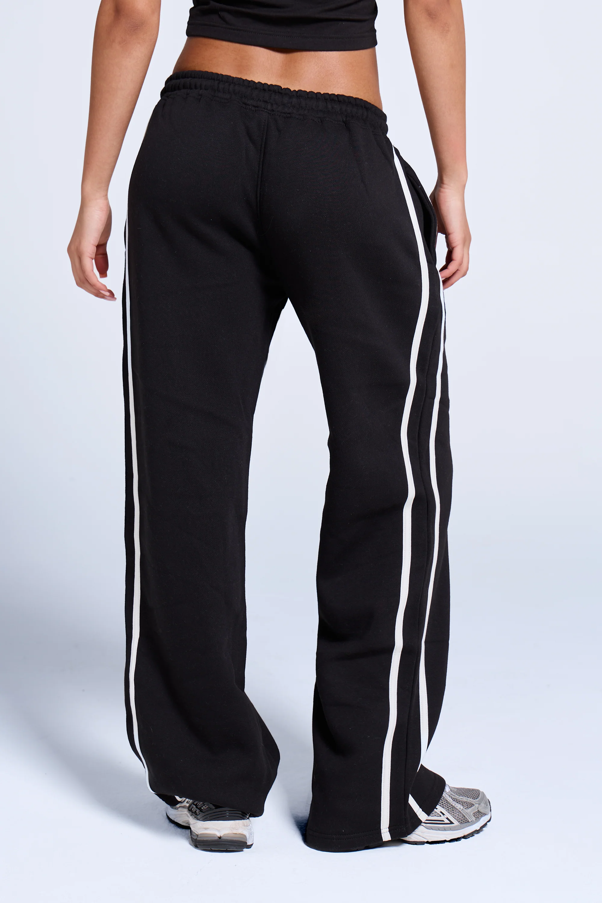 Kaiia Sport Side Stripe Wide Leg Joggers Black & White - Image 4