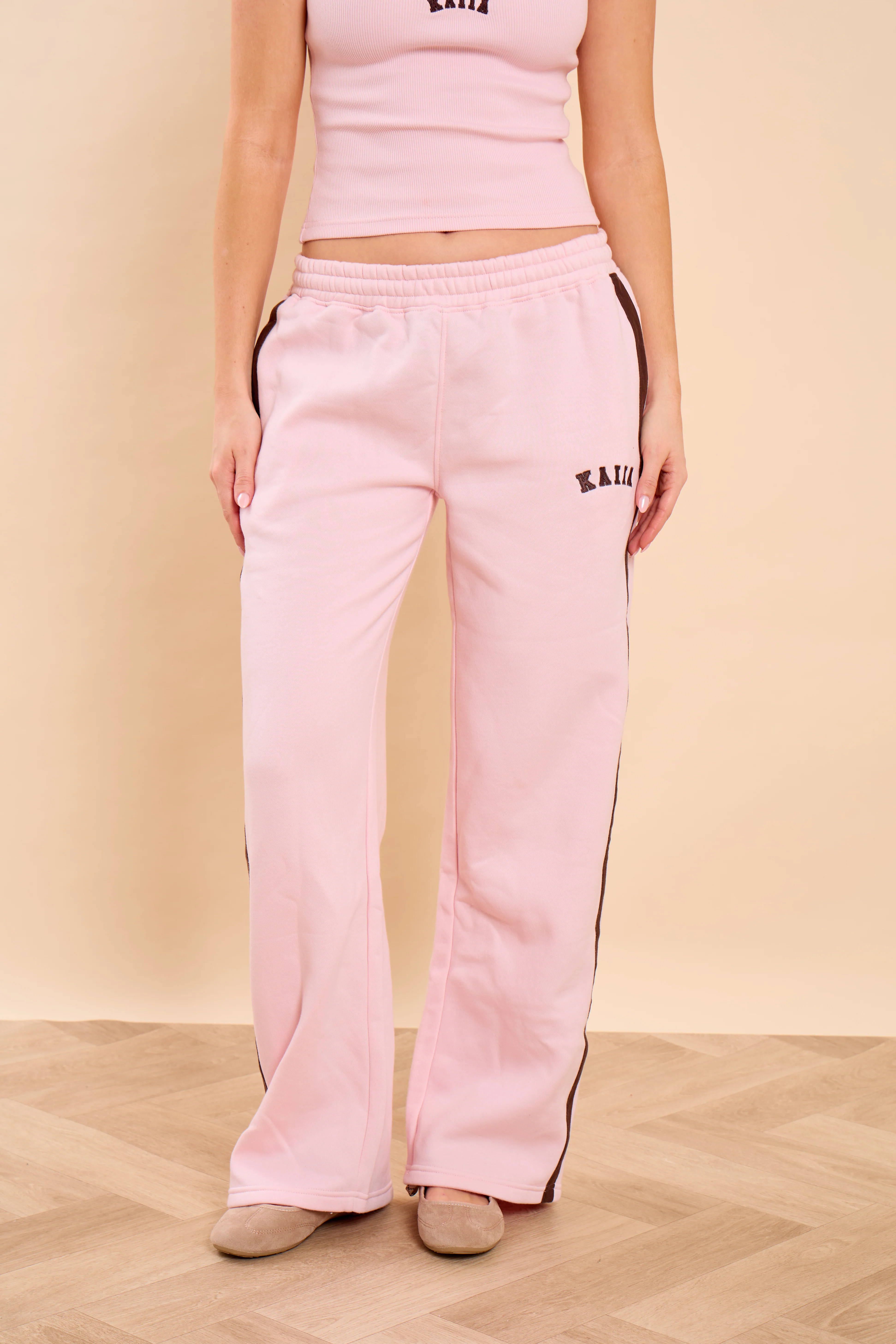Kaiia Side Stripe Wide Leg Joggers Pink Sugar & Espresso - Image 5