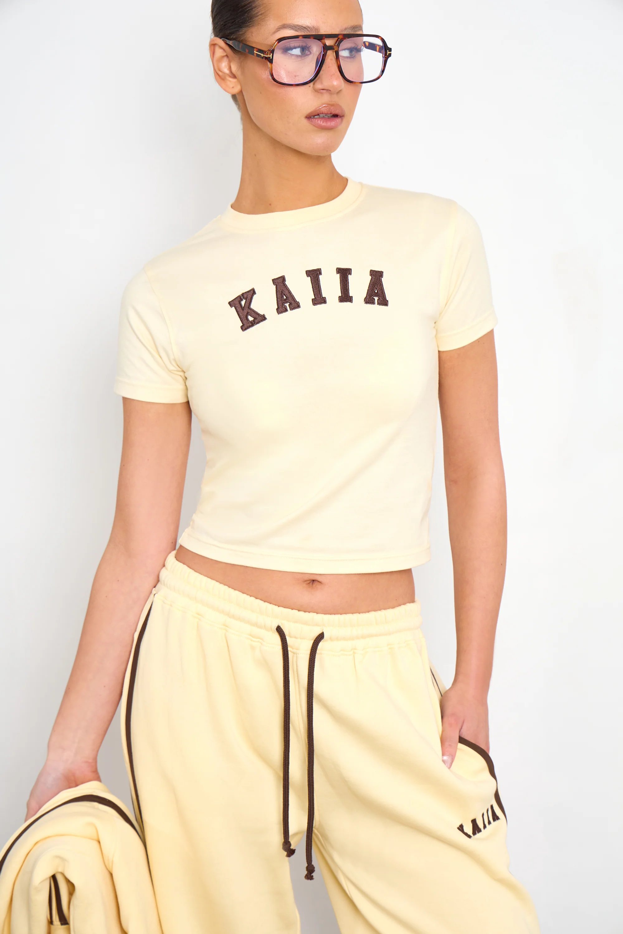 Kaiia Slogan Baby Tee Butter Yellow & Brown - Image 3