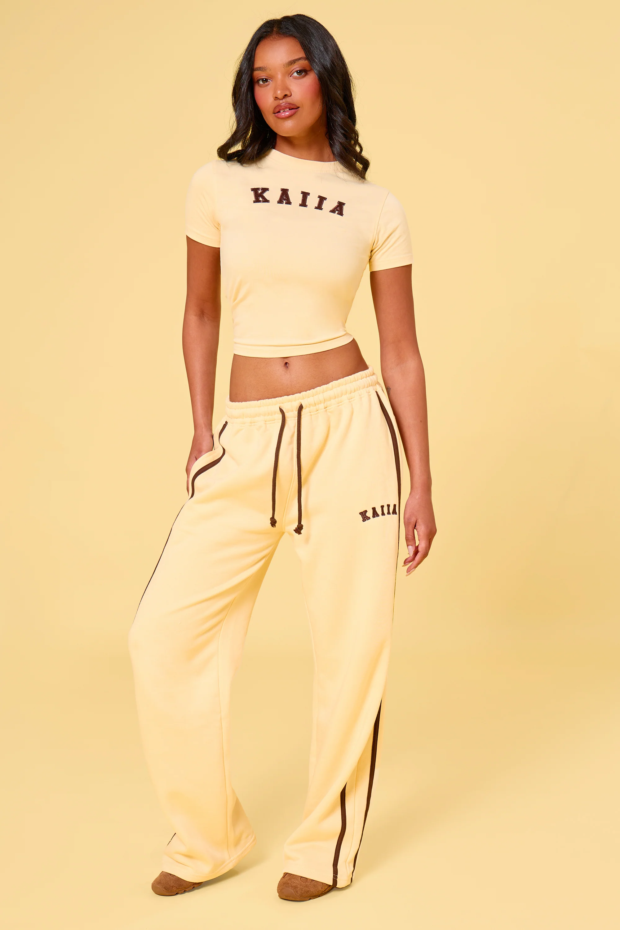 Kaiia Slogan Baby Tee Butter Yellow & Brown - Image 8