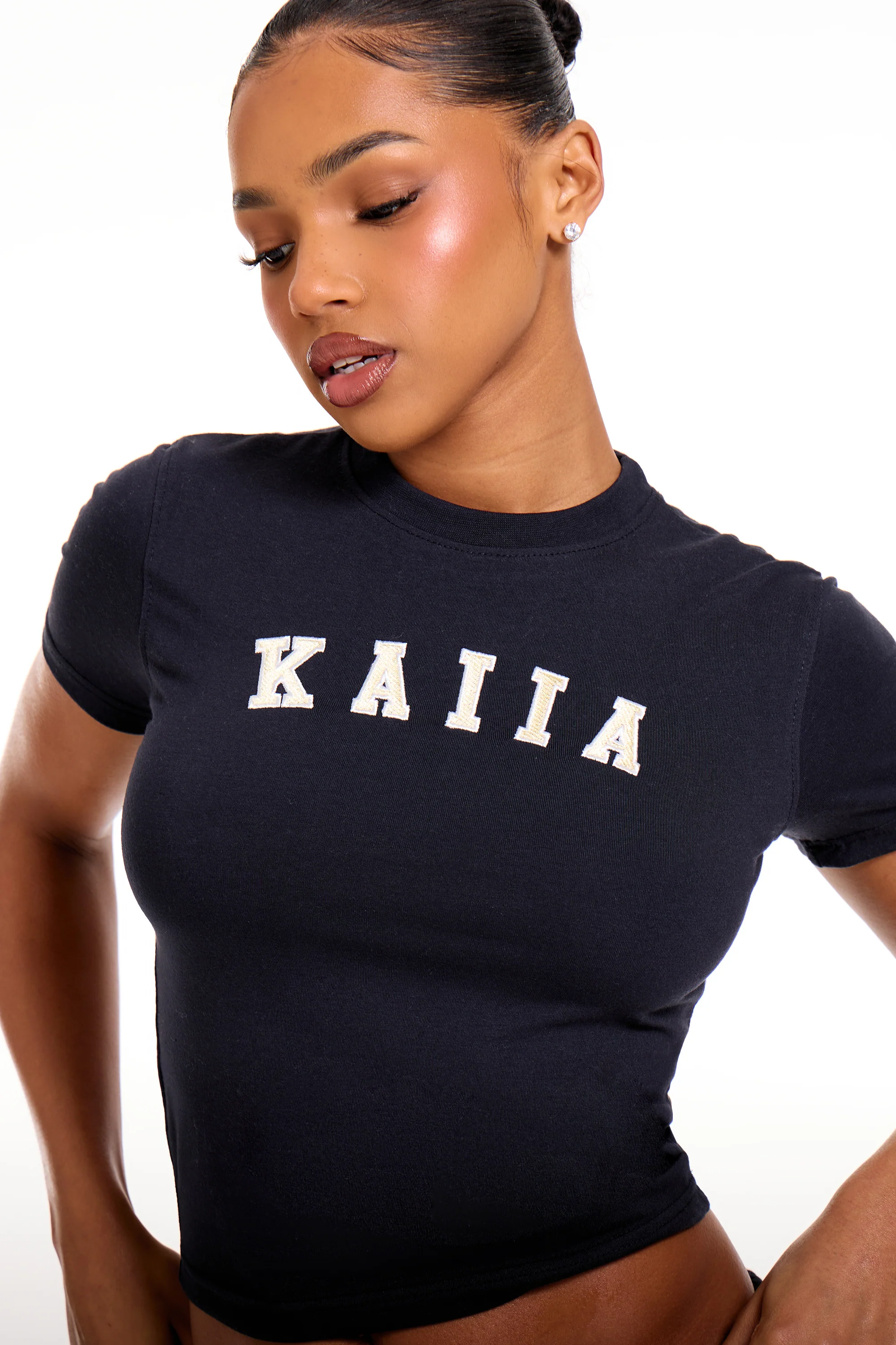 Kaiia Slogan Baby Tee Ink Blue & Lemon - Image 2