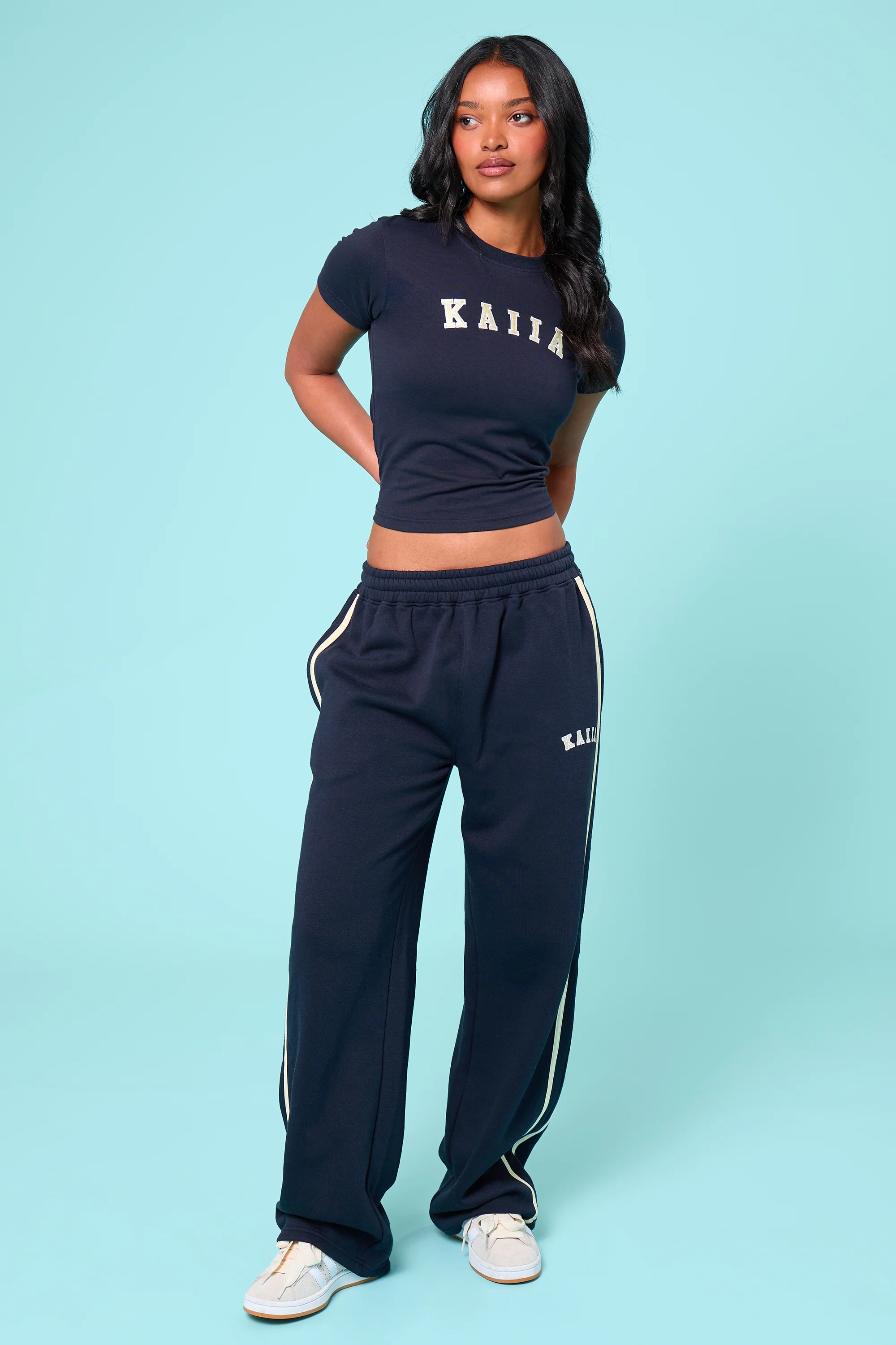 Kaiia Slogan Baby Tee Ink Blue & Lemon - Image 6