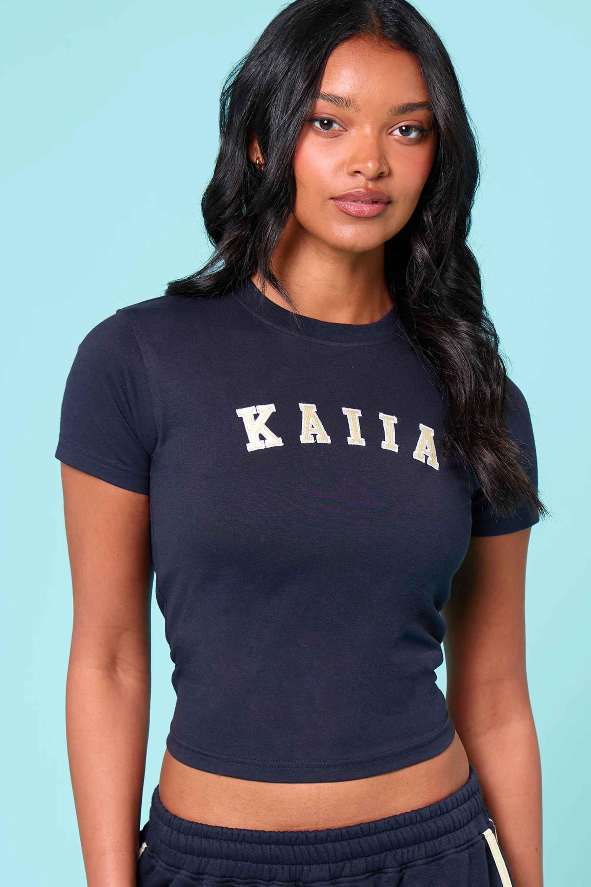 Kaiia Slogan Baby Tee Ink Blue & Lemon - Image 8