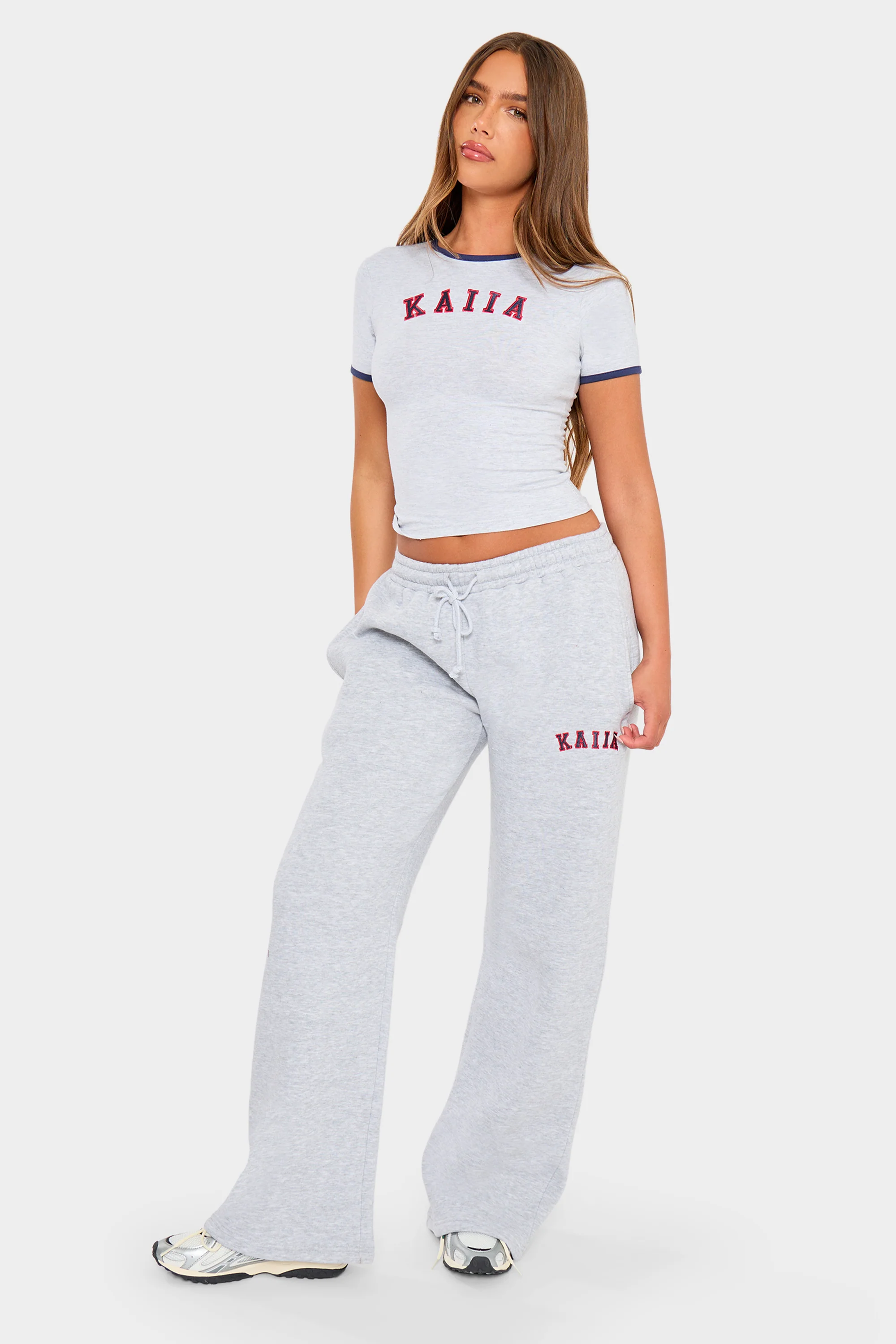 Kaiia Slogan Baby Tee Light Grey Marl & Red - Image 4