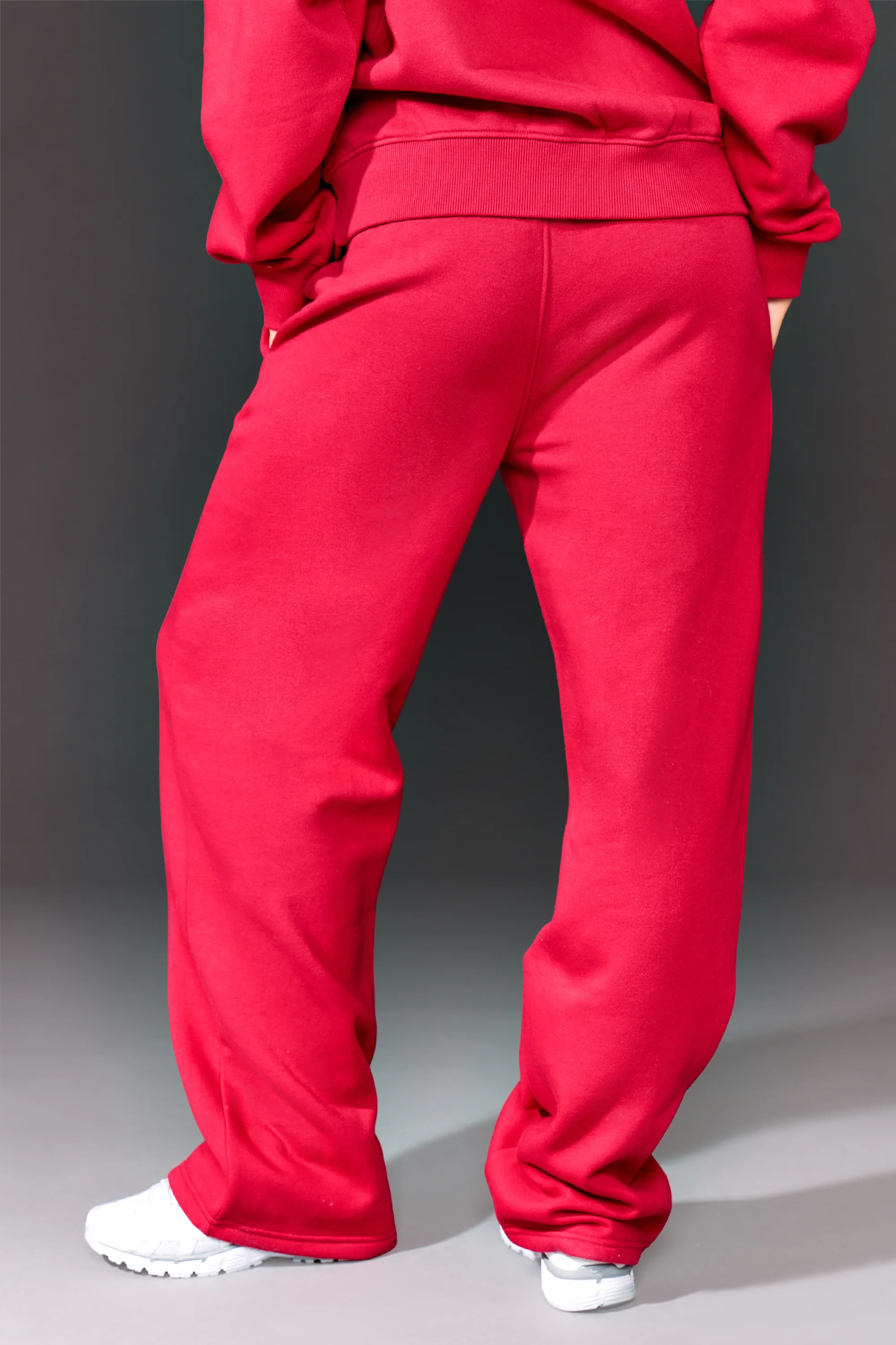 Kaiia Slogan High Waisted Wide Leg Joggers Red & Navy - Image 5