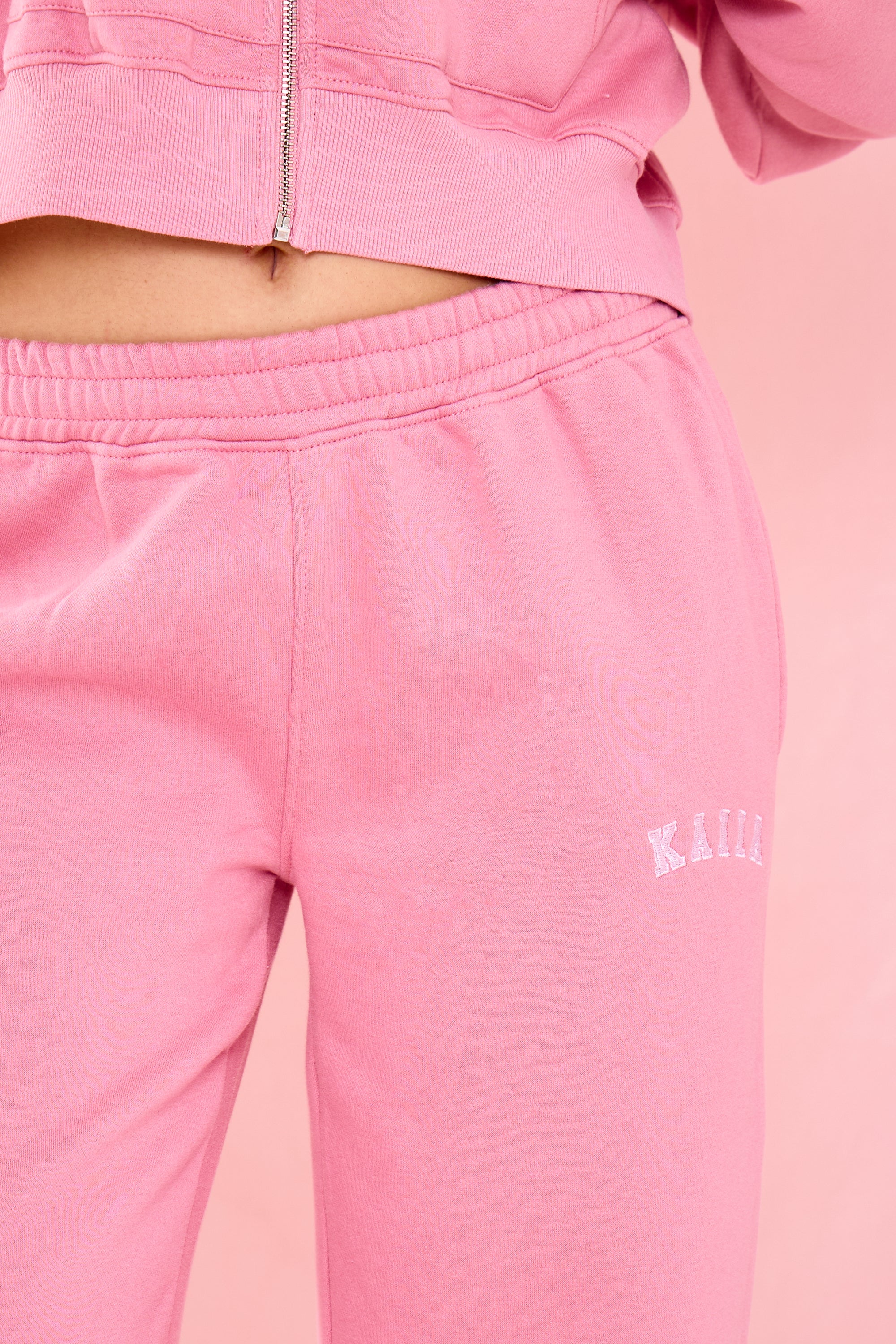 Kaiia Slogan Low Rise Wide Leg Joggers Ribbon Pink - Image 2