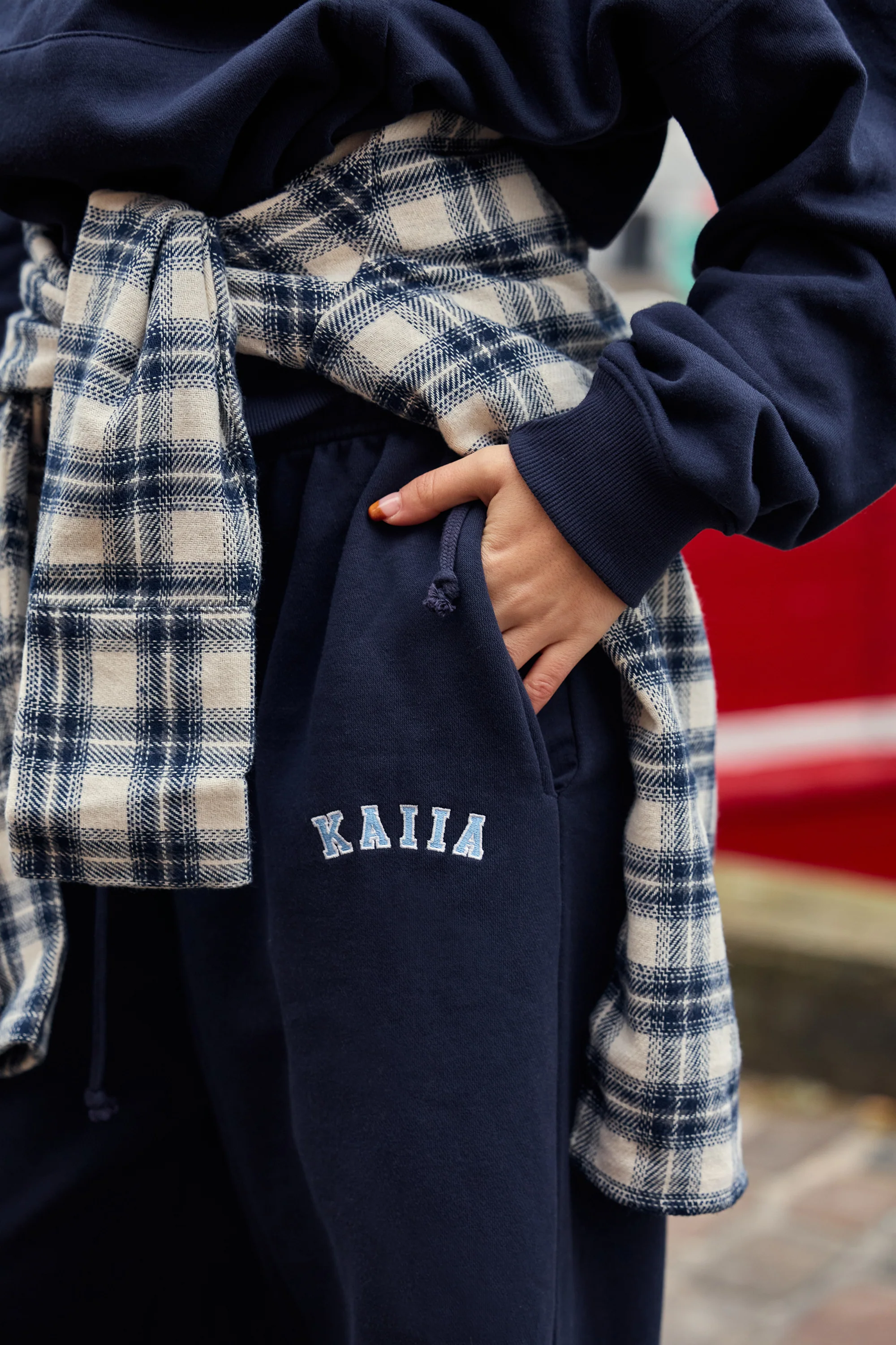 Kaiia Slogan Mid Rise Wide Leg Joggers Navy & Baby Blue - Image 5