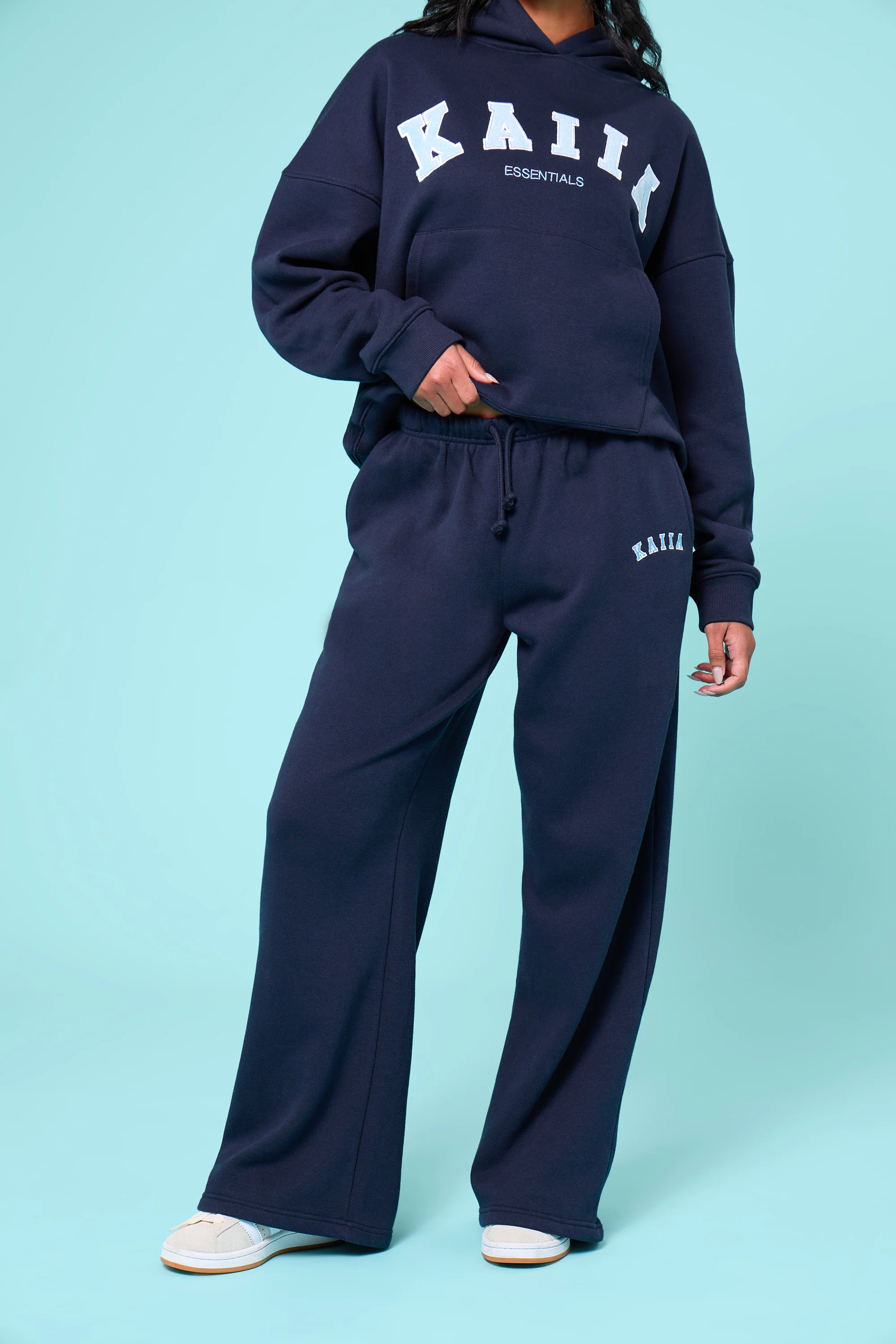 Kaiia Slogan Mid Rise Wide Leg Joggers Navy & Baby Blue - Image 8
