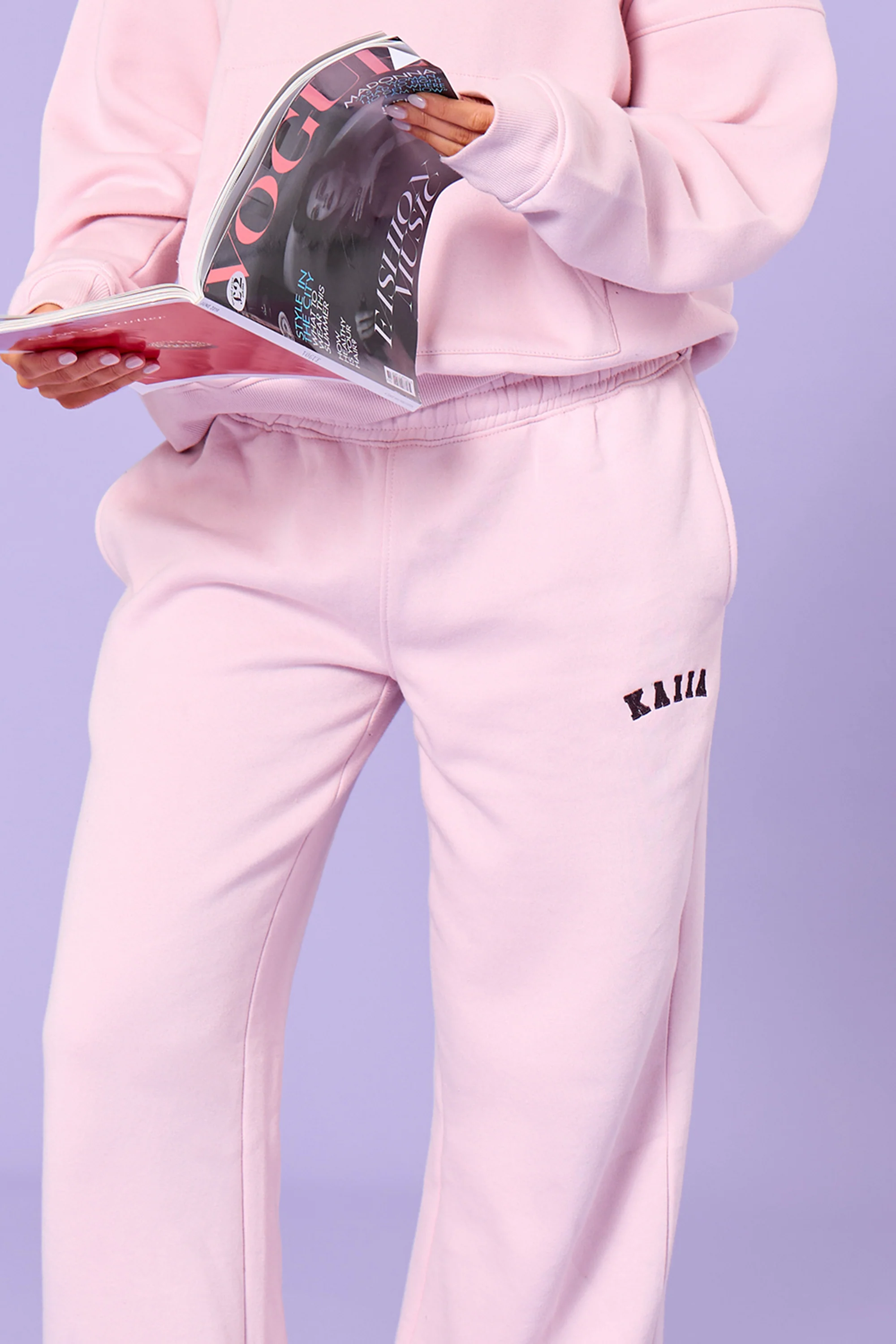 Kaiia Slogan Mid Rise Wide Leg Joggers Pink Chai & Bitter Chocolate - Image 2