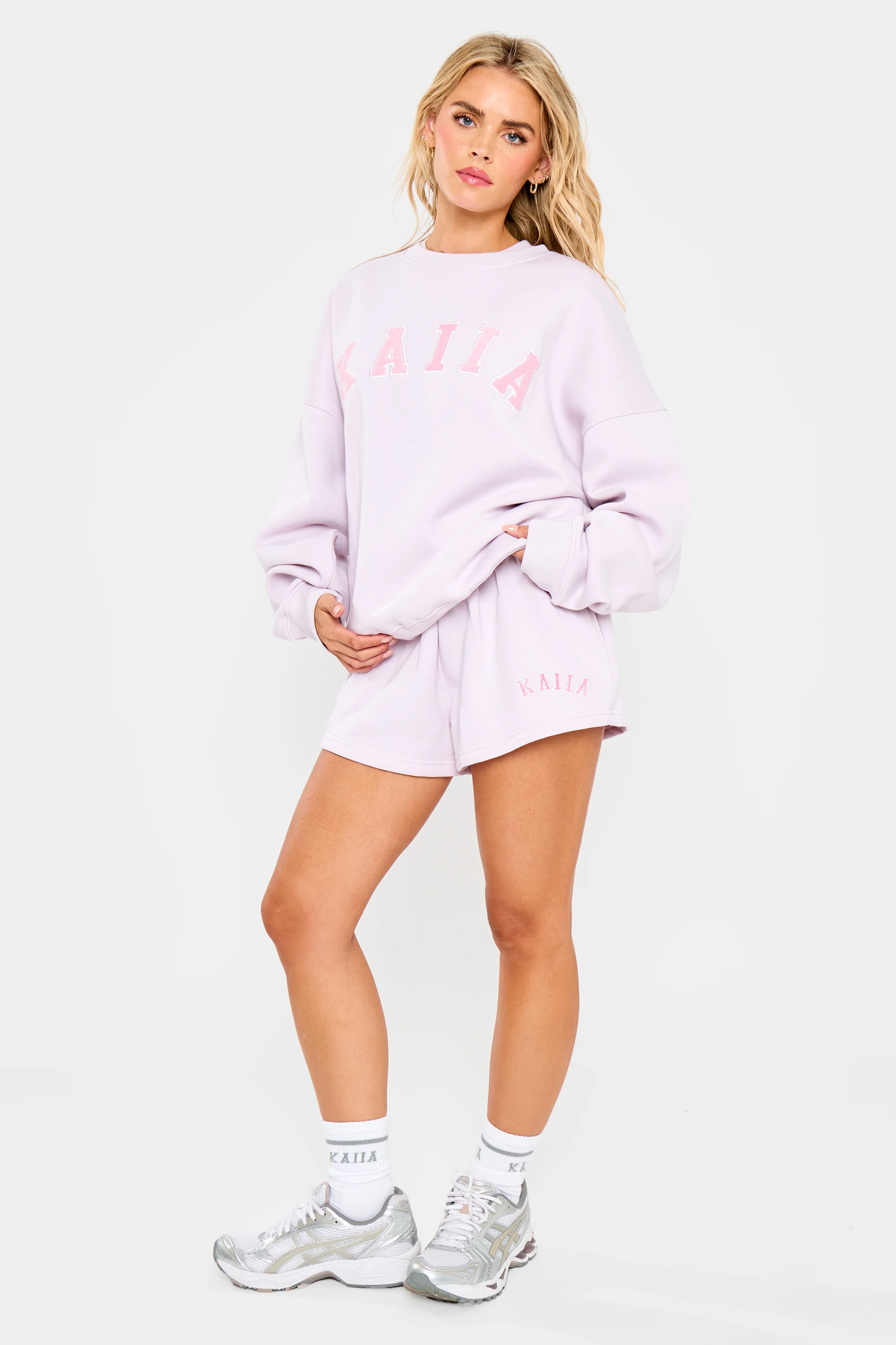 Kaiia Slogan Mini Sweat Shorts Pale Lavender - Image 7