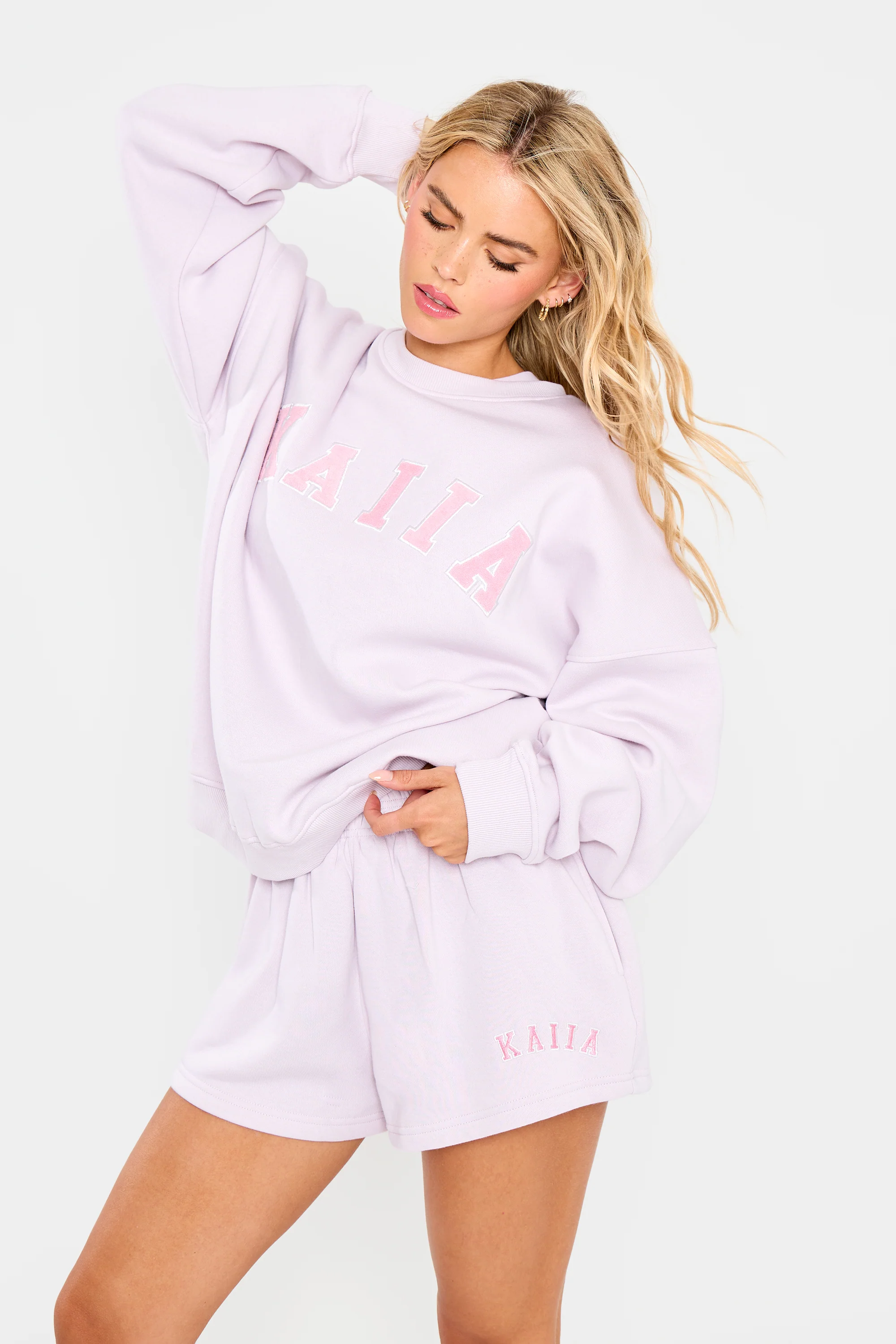 Kaiia Slogan Mini Sweat Shorts Pale Lavender - Image 8