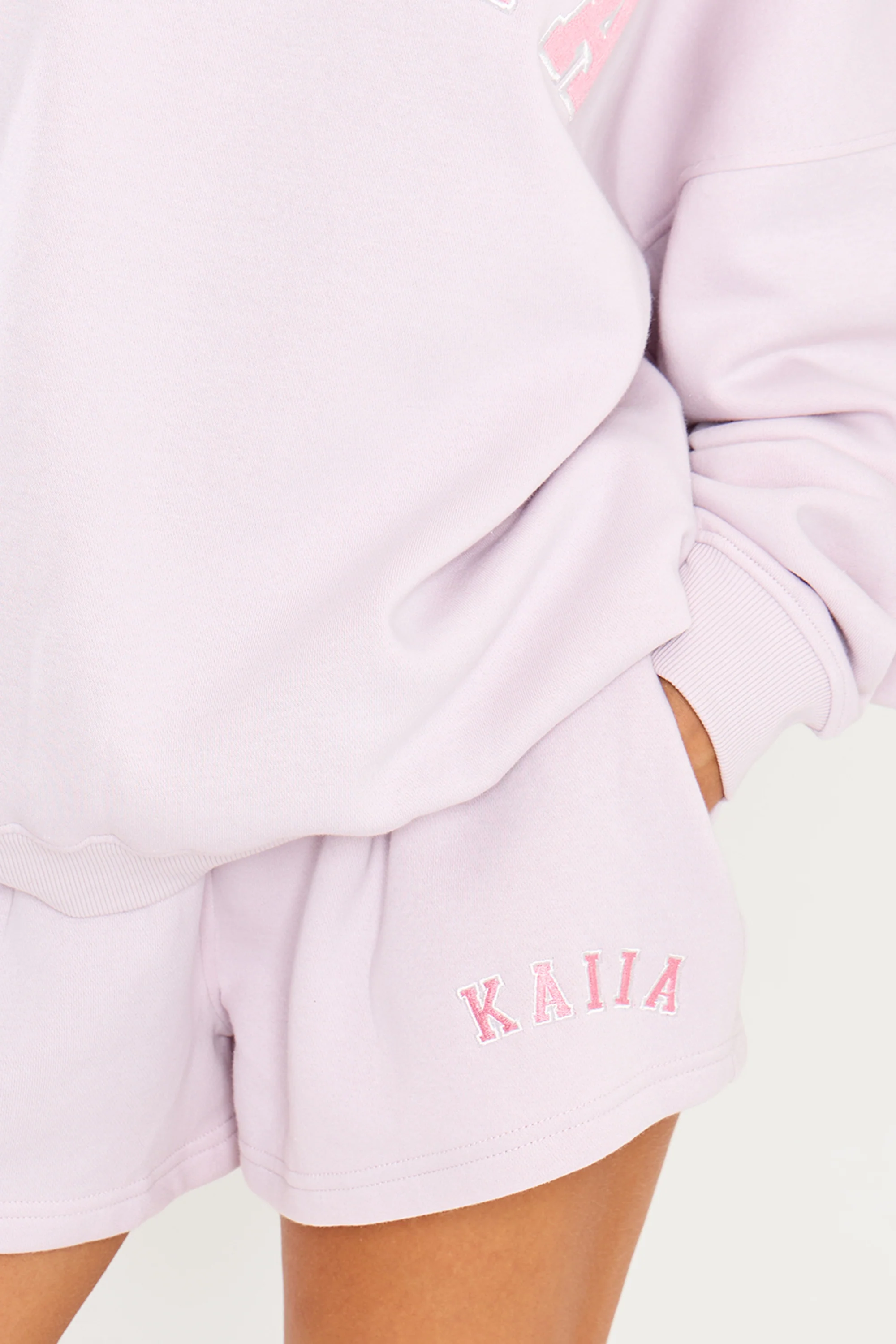 Kaiia Slogan Mini Sweat Shorts Pale Lavender - Image 9