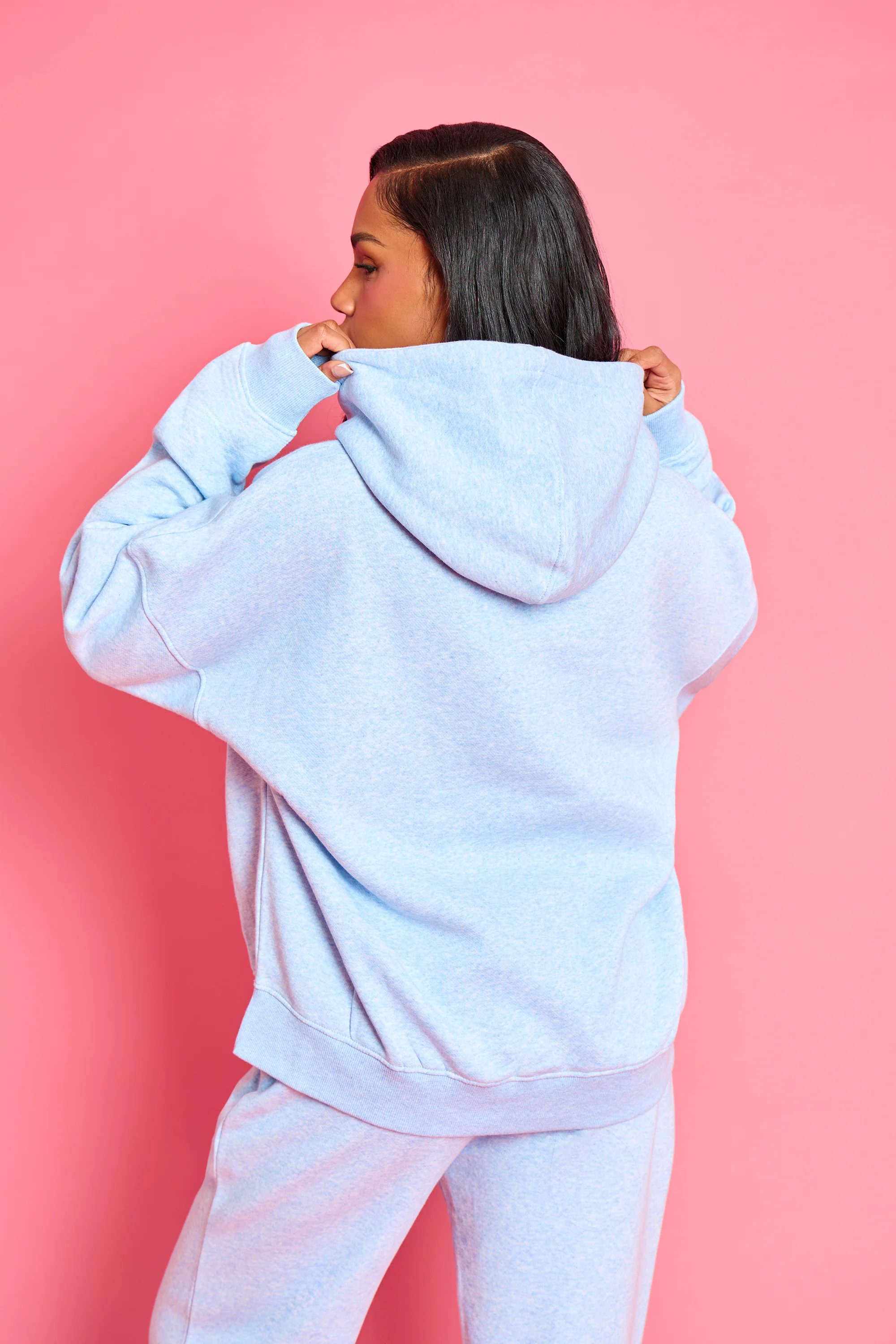 Kaiia Slogan Oversized Hoodie Baby Blue Marl - Image 4
