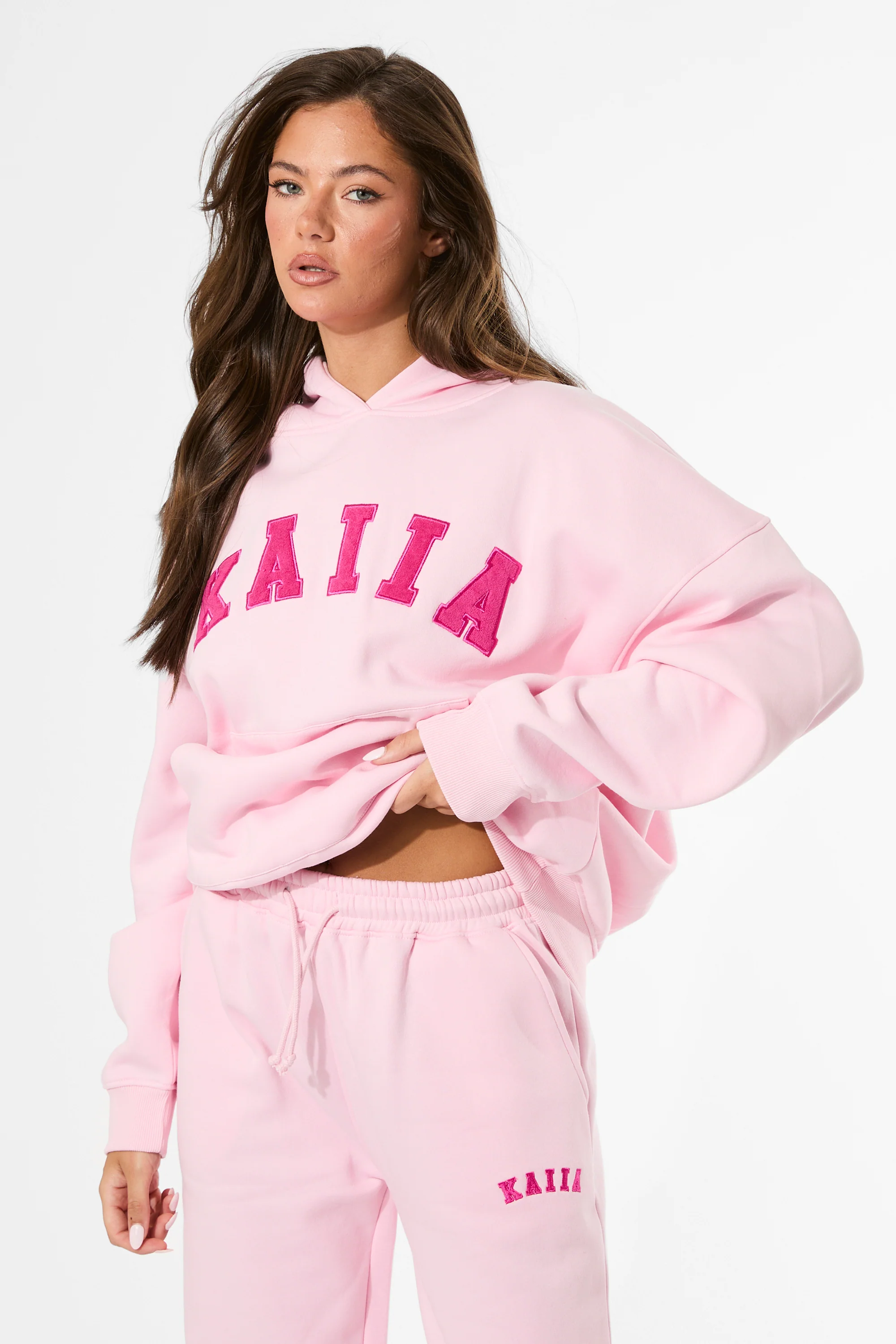 Kaiia Slogan Oversized Hoodie Baby Pink & Hot Pink - Image 7