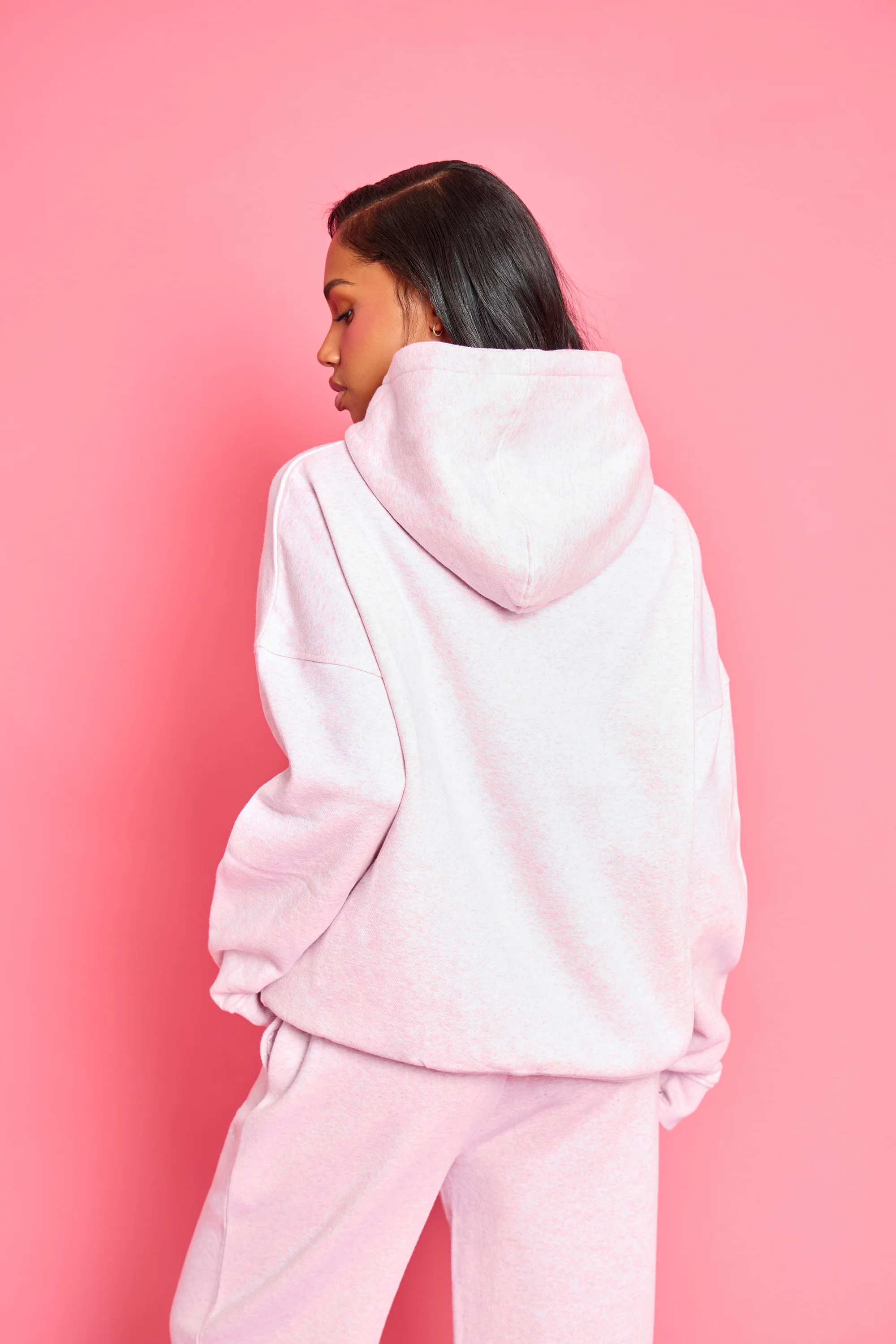 Kaiia Slogan Oversized Hoodie Baby Pink Marl - Image 8